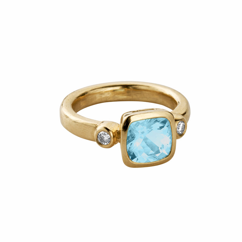 ONDINE Gold Aquamarine & Diamond Ring