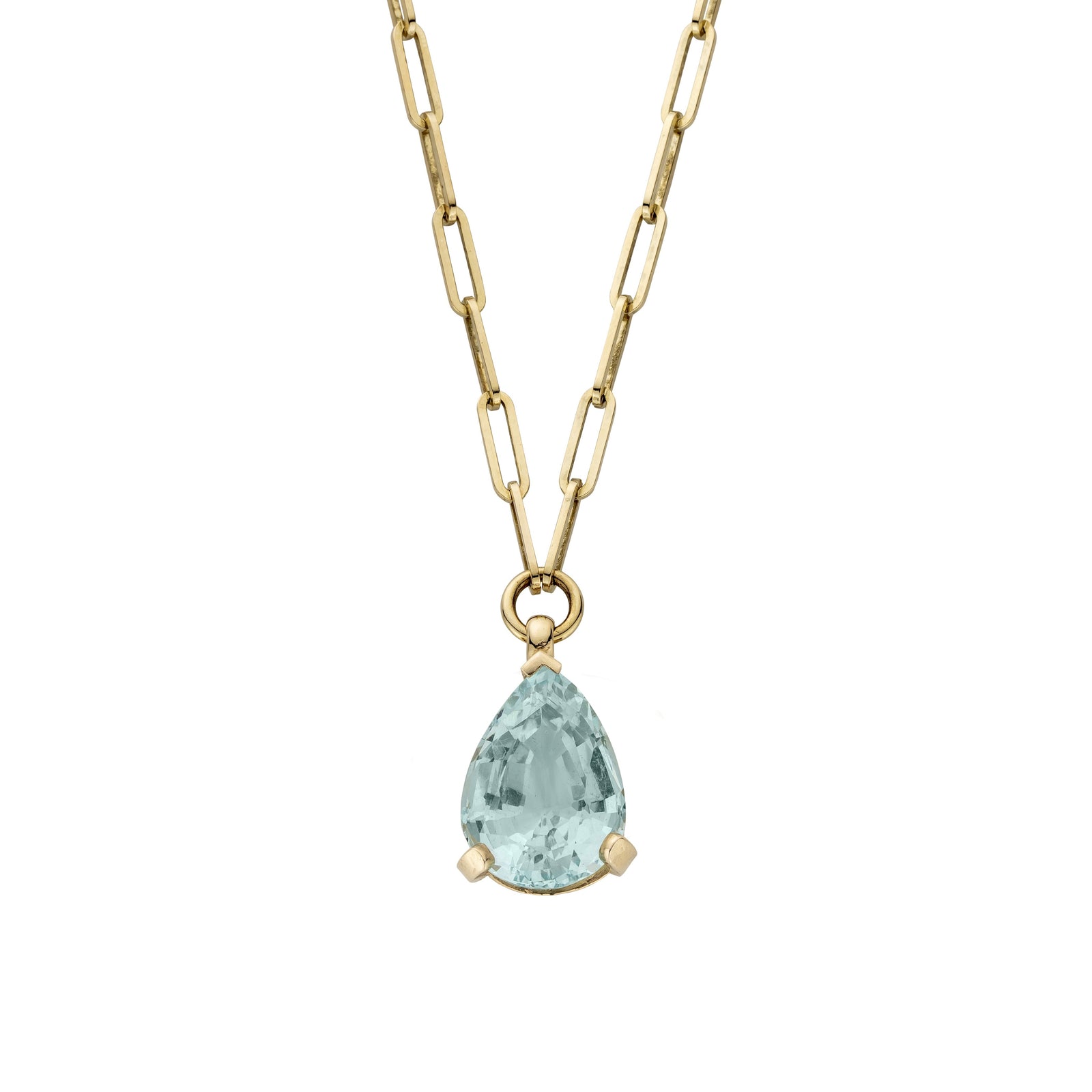 EZILI Gold Aquamarine Teardrop Necklace