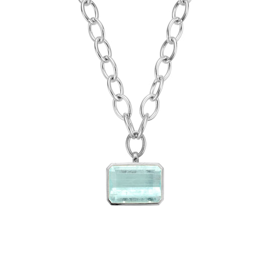 AALIYAH Silver Aquamarine Sylt Chain Necklace