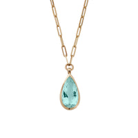 INDRA Gold Pear Aquamarine Trace Chain Necklace