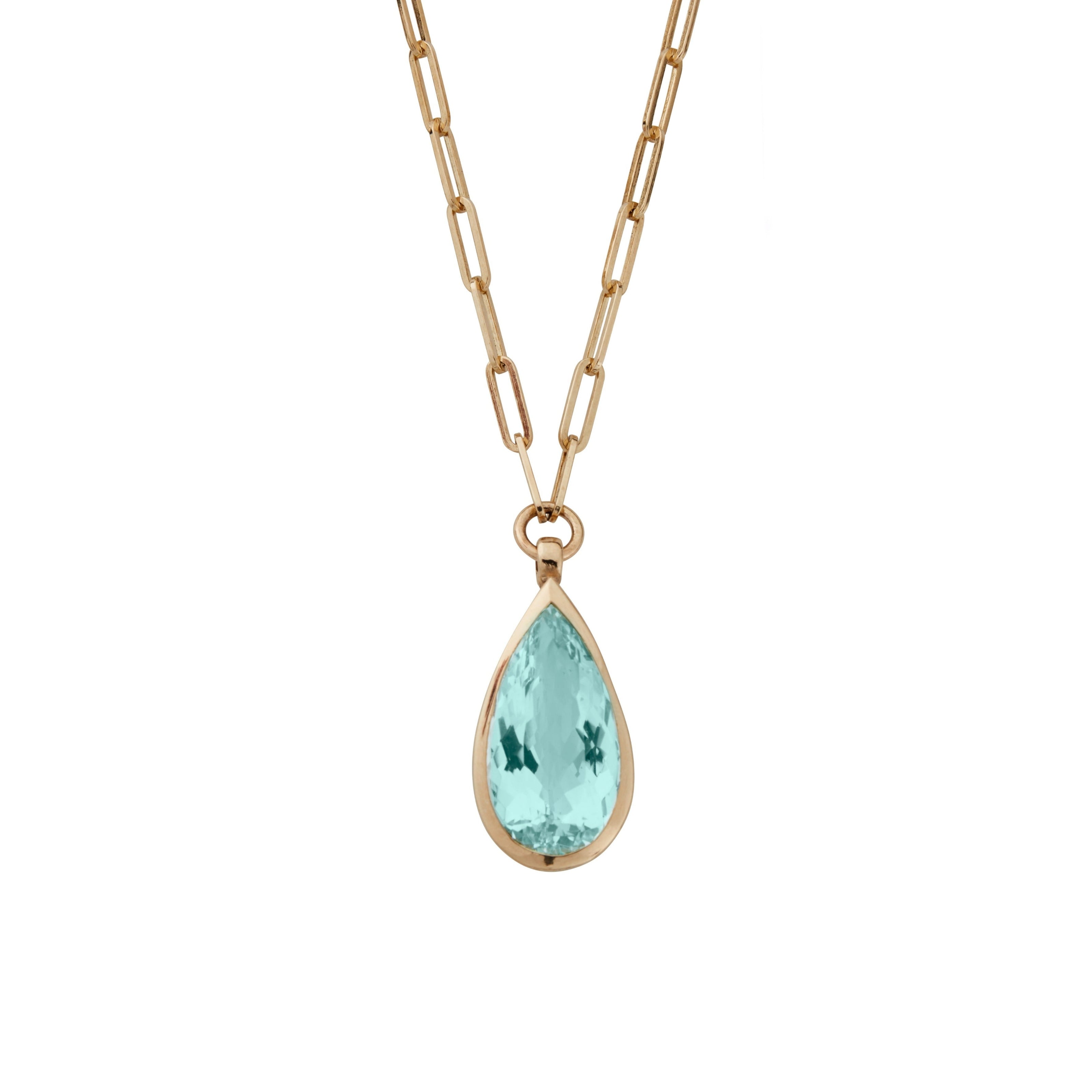 INDRA Gold Pear Aquamarine Trace Chain Necklace