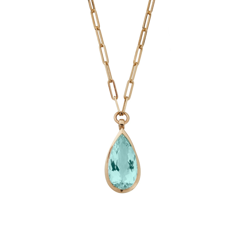 INDRA Gold Pear Aquamarine Trace Chain Necklace
