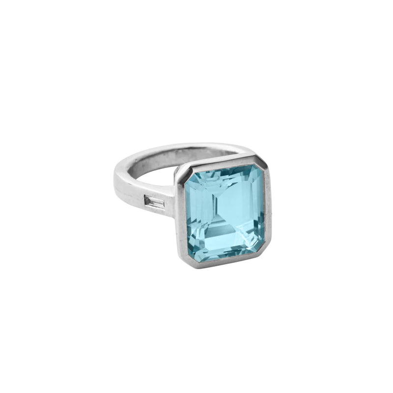 Silver Juno Blue Topaz & Diamond Ring