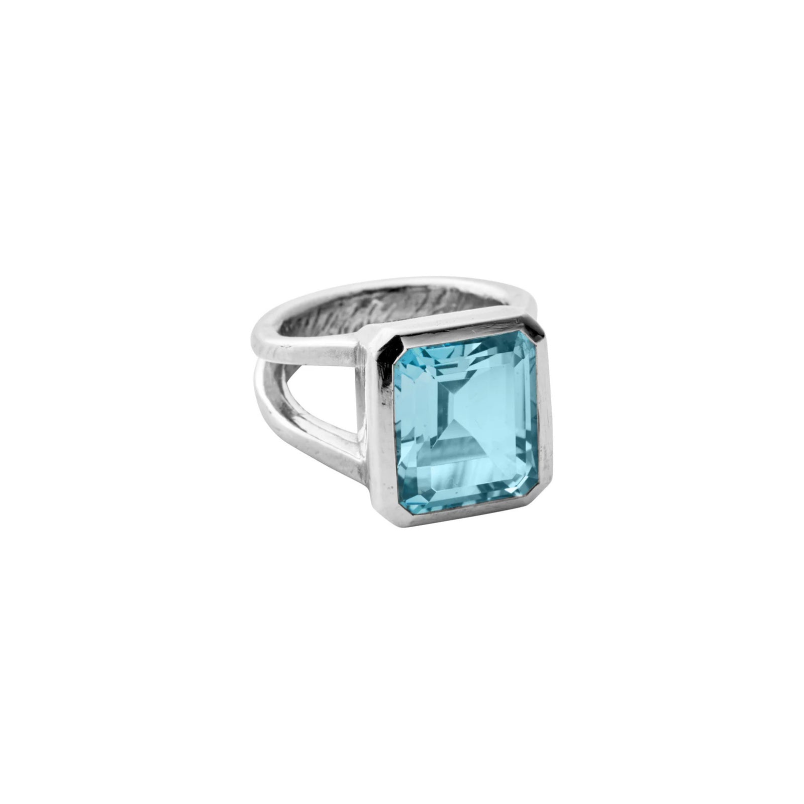 Silver Juno Blue Topaz Split Shank Ring