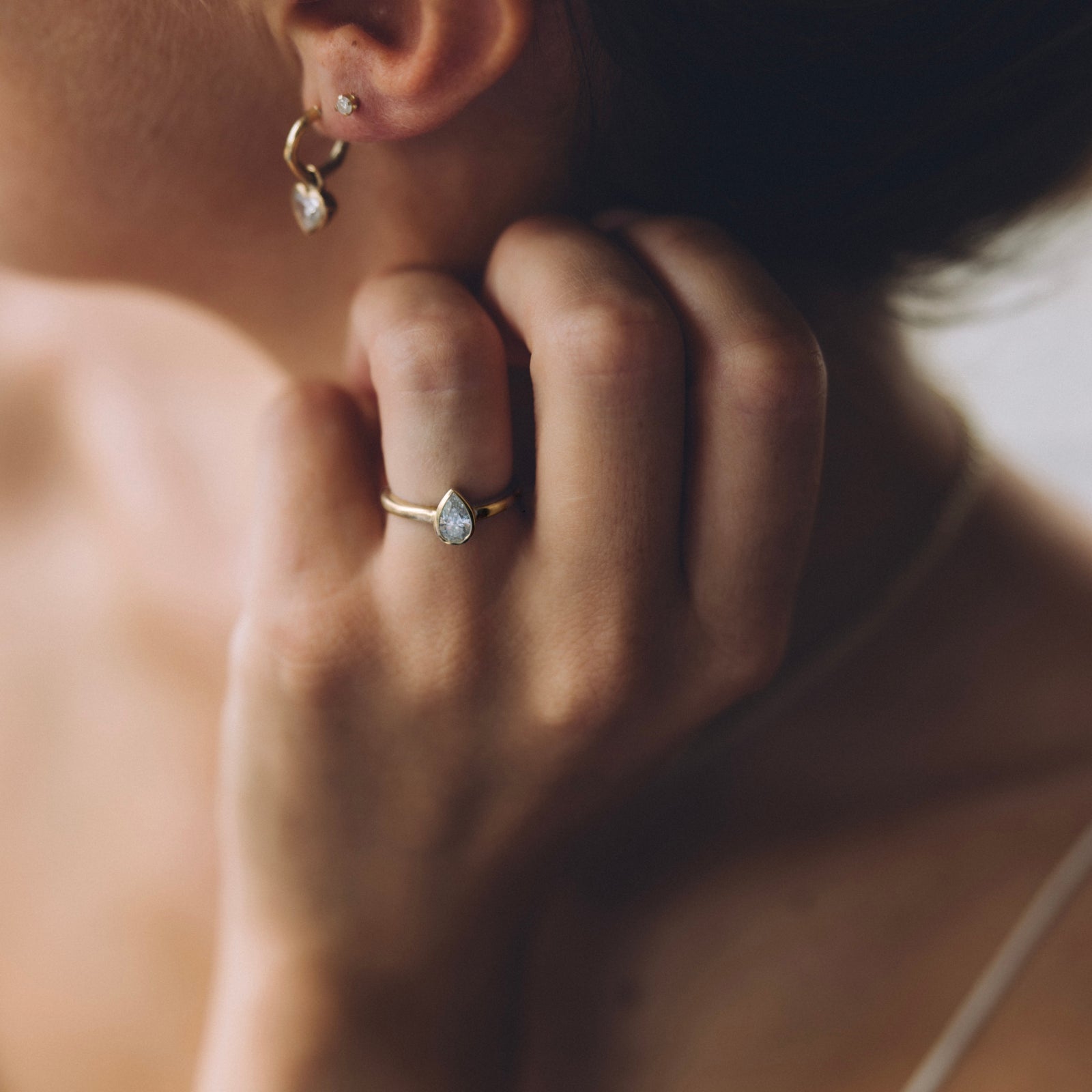 'The Muse' 9ct Gold Pear 0.5ct Natural Diamond Bezel Engagement Ring