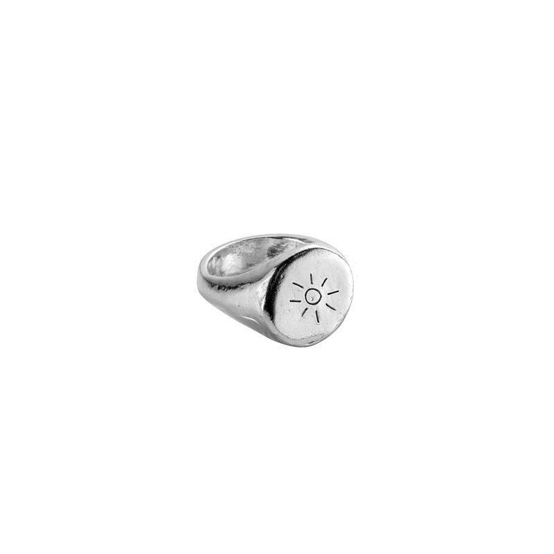 Silver Round Signet Ring with Handwriting