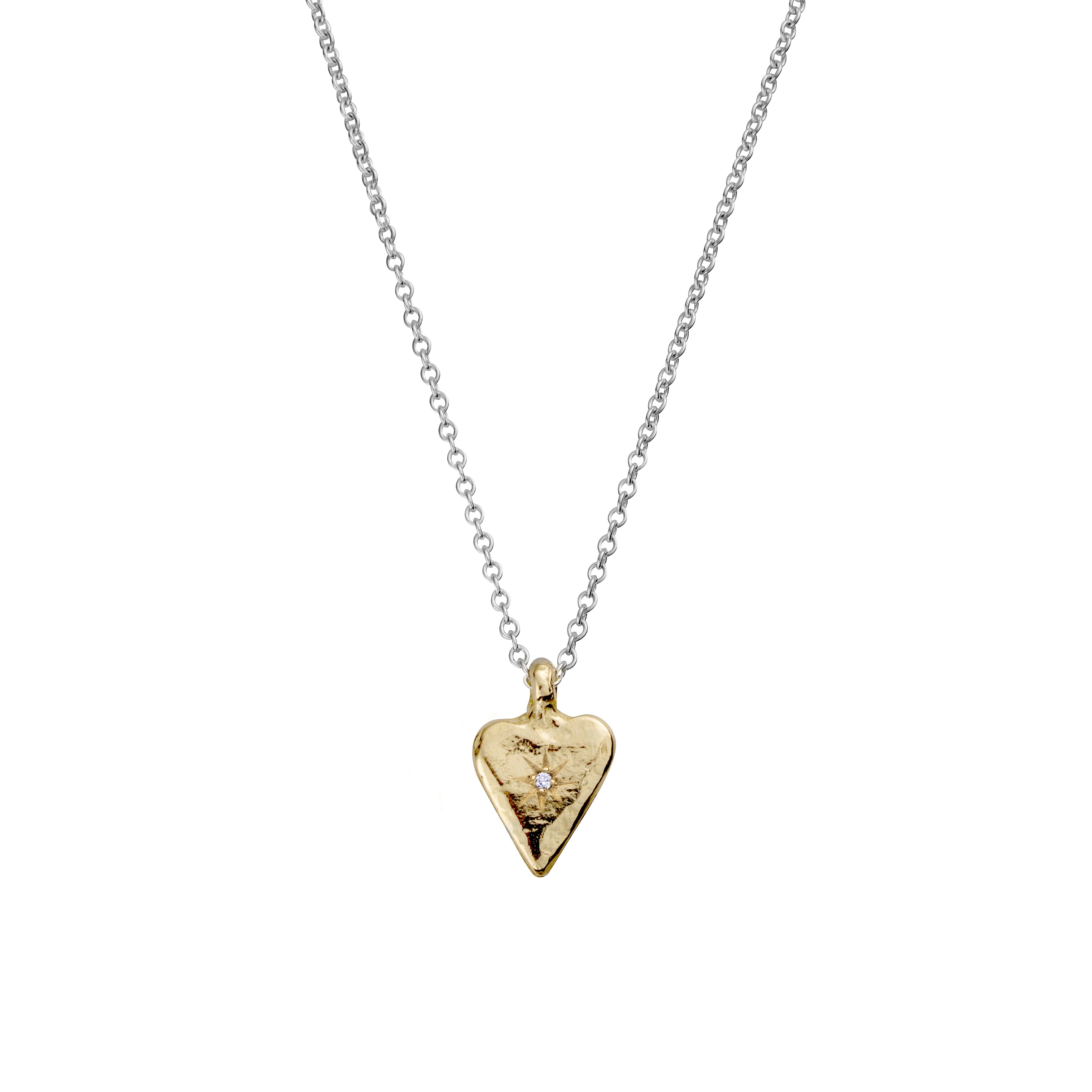 Silver & Gold Diamond Mini Heart Necklace