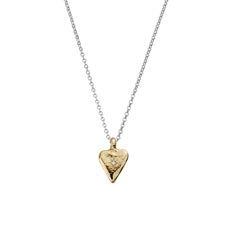 Silver & Gold Diamond Mini Heart Necklace