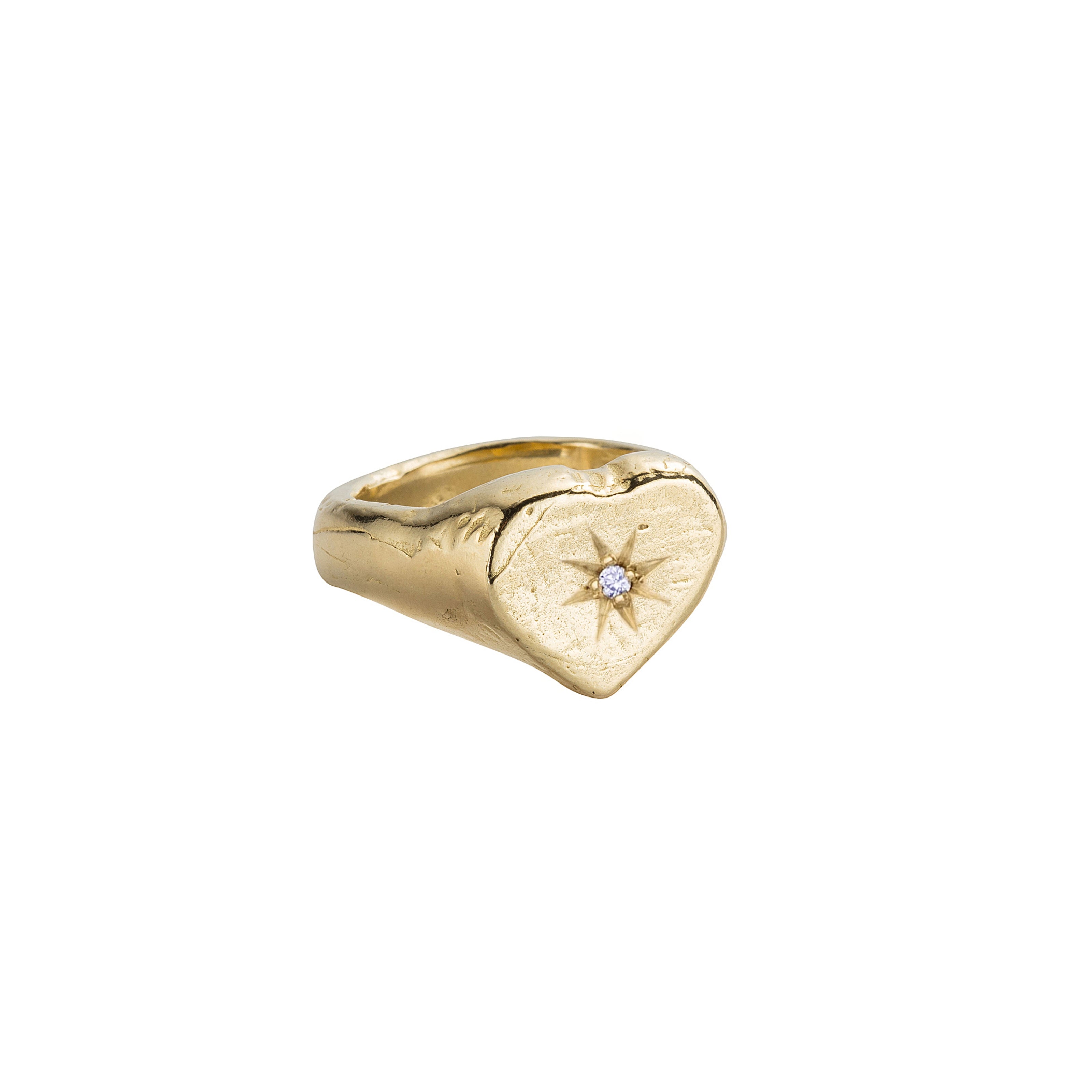 Gold Heart Signet Ring