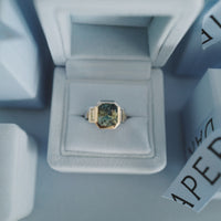 CARI White Gold Teal Sapphire & Diamond Ring