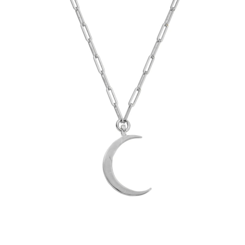 Silver Large Crescent Moon Trace Chain Necklace