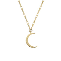 Gold Large Crescent Moon Trace Chain Necklace