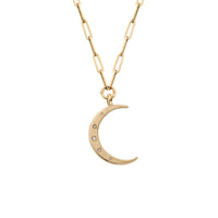 Gold Diamond Large Crescent Moon Trace Chain Necklace