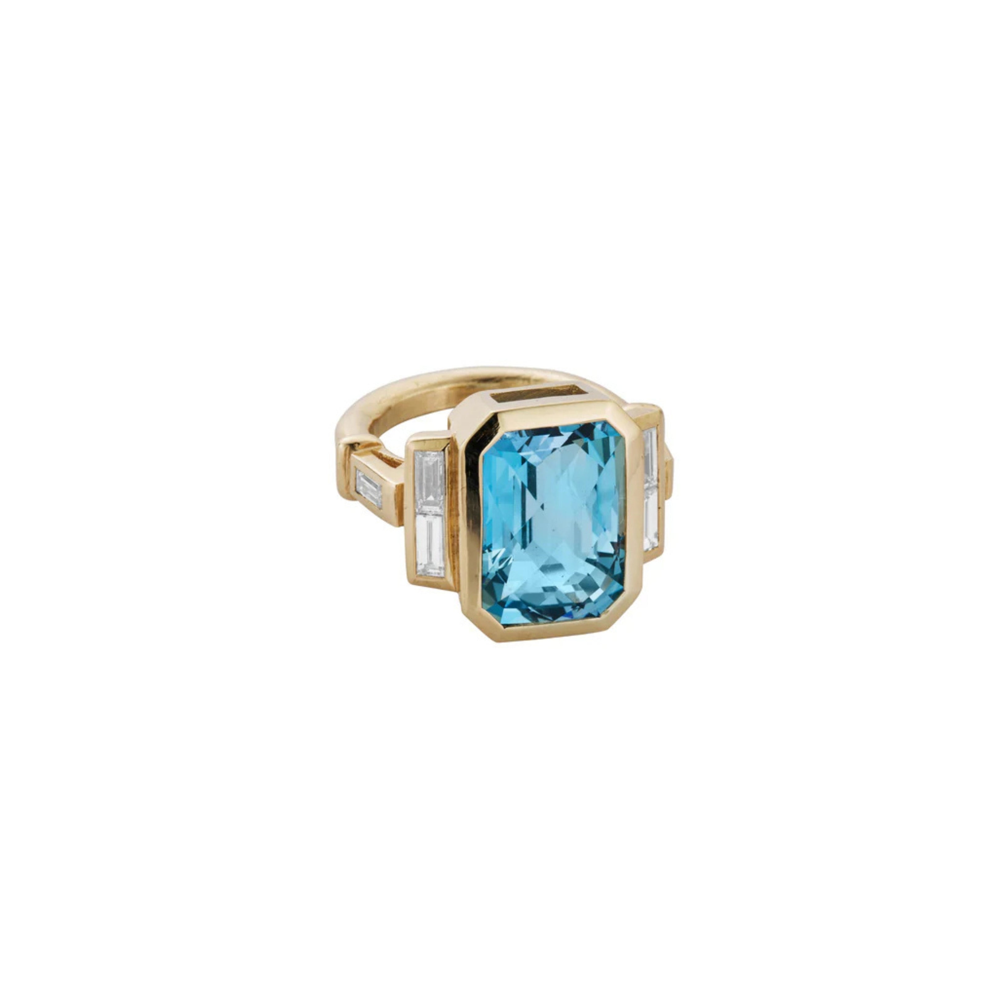 NILA Gold Aquamarine & Diamond Ring