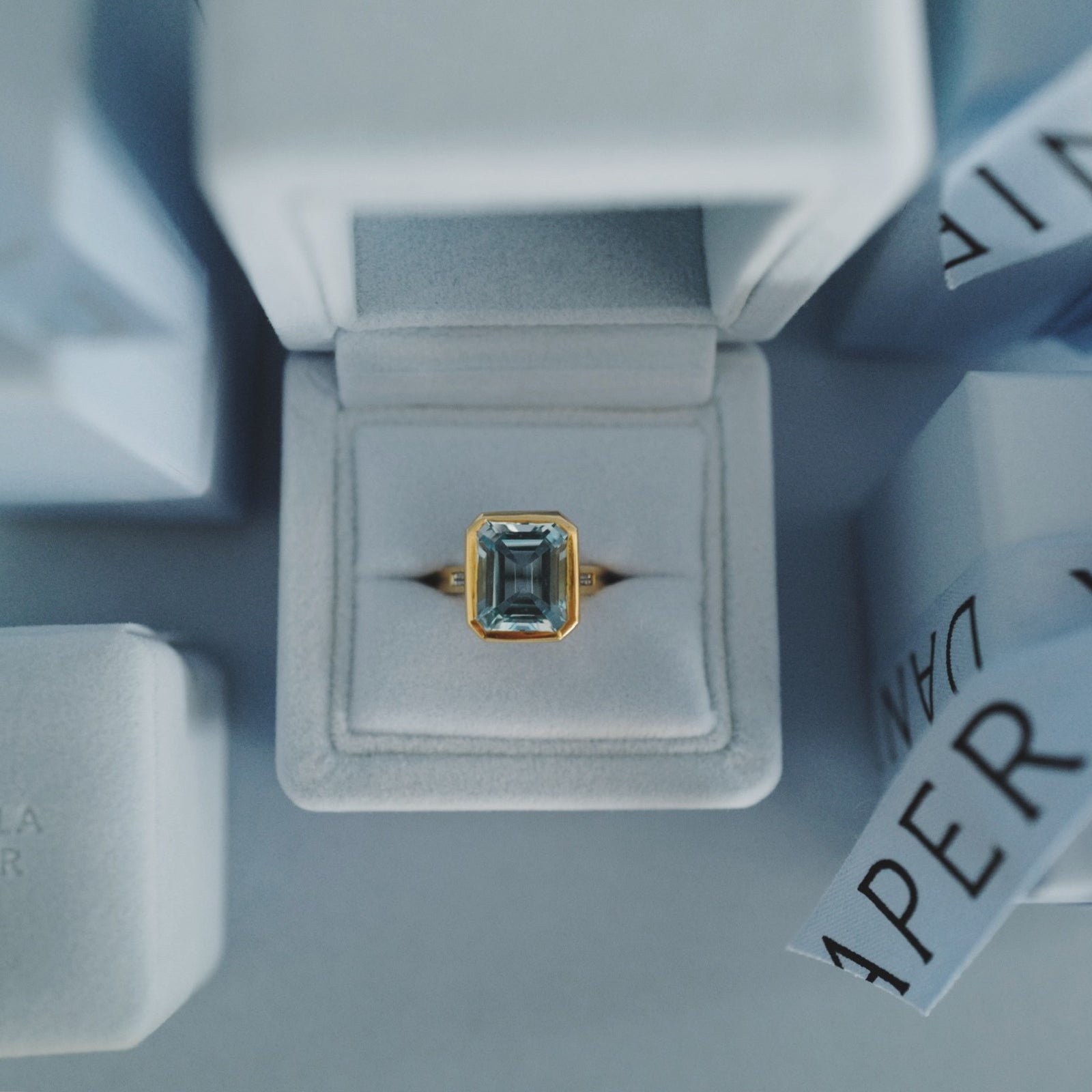 Gold Juno Blue Topaz & Diamond Ring