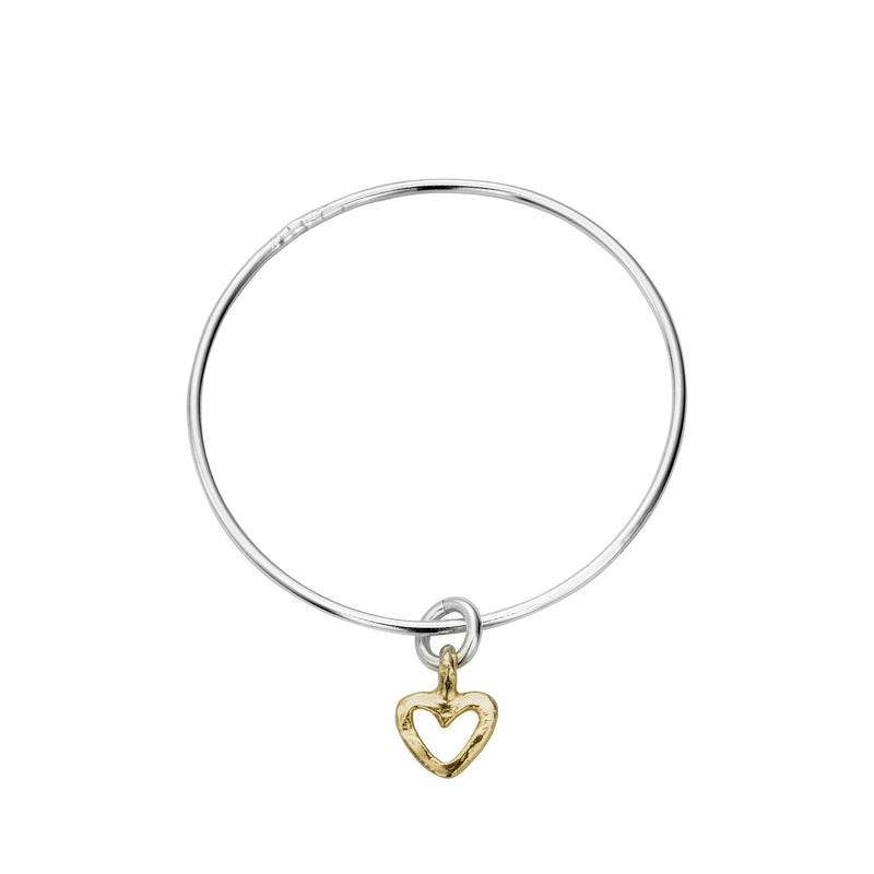 Silver & Gold Mini Open Heart Bangle