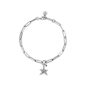 Silver Emerald Mini Star Trace Chain Bracelet