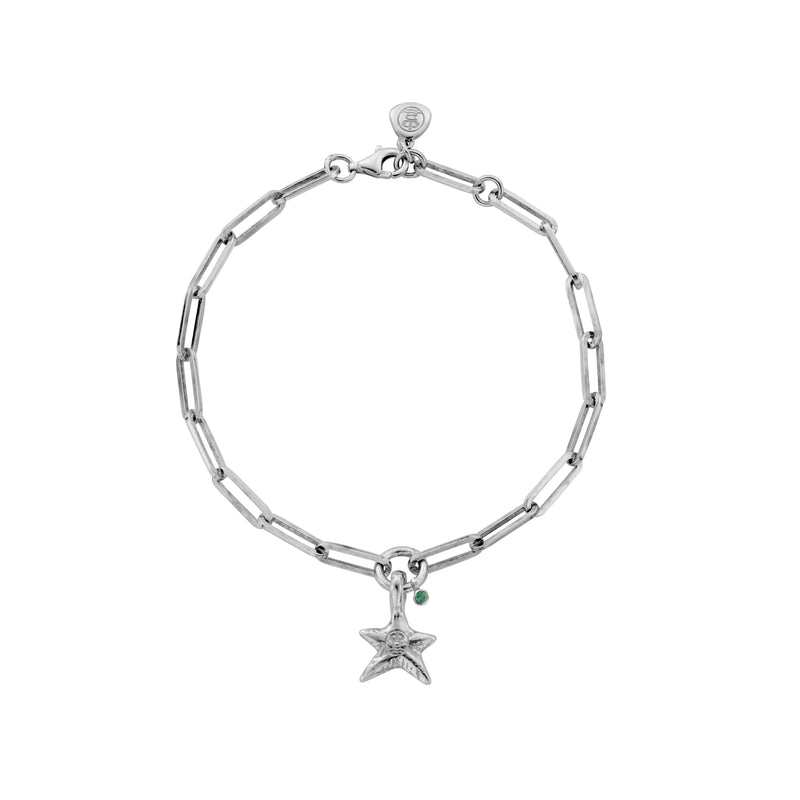 Silver Emerald Mini Star Trace Chain Bracelet
