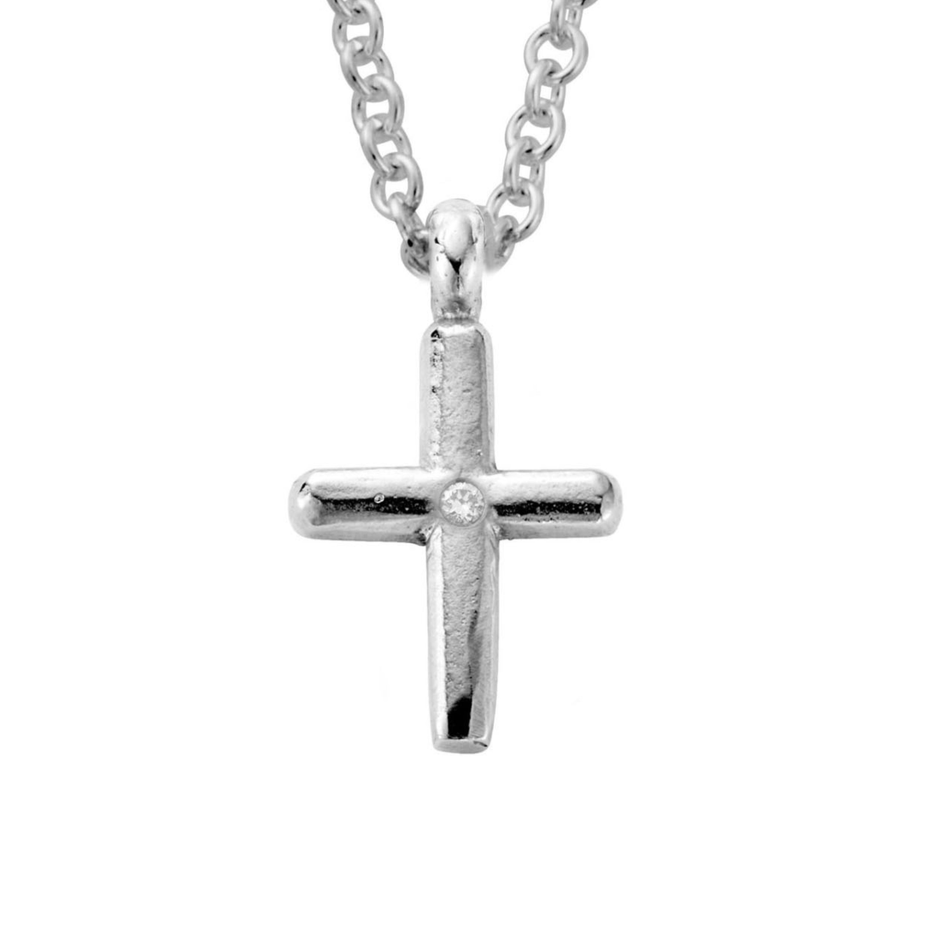 Silver Diamond Mini Cross Necklace