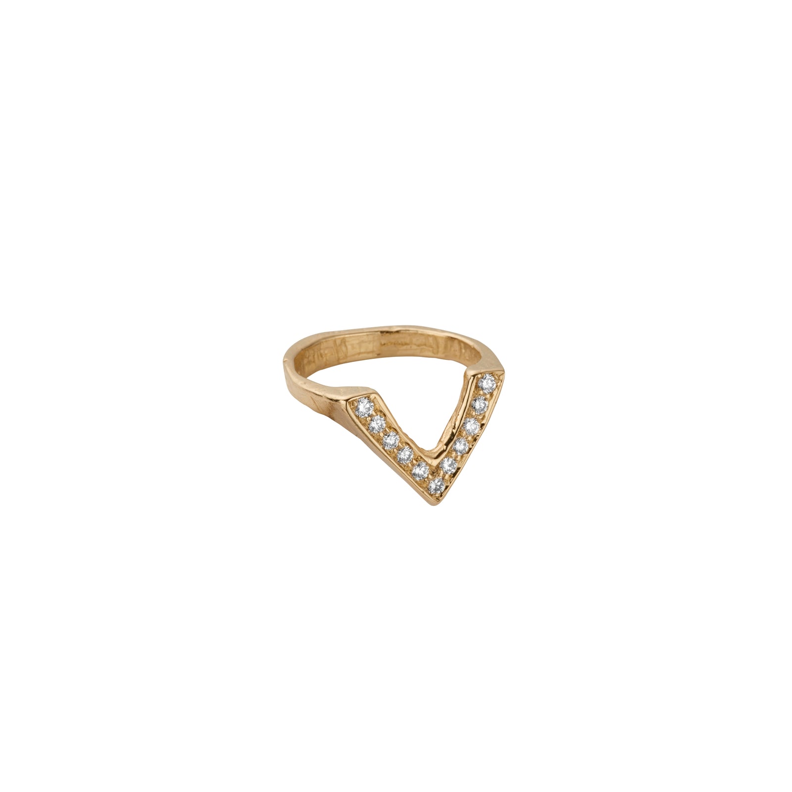 Gold Pavé Set Diamond V Ring