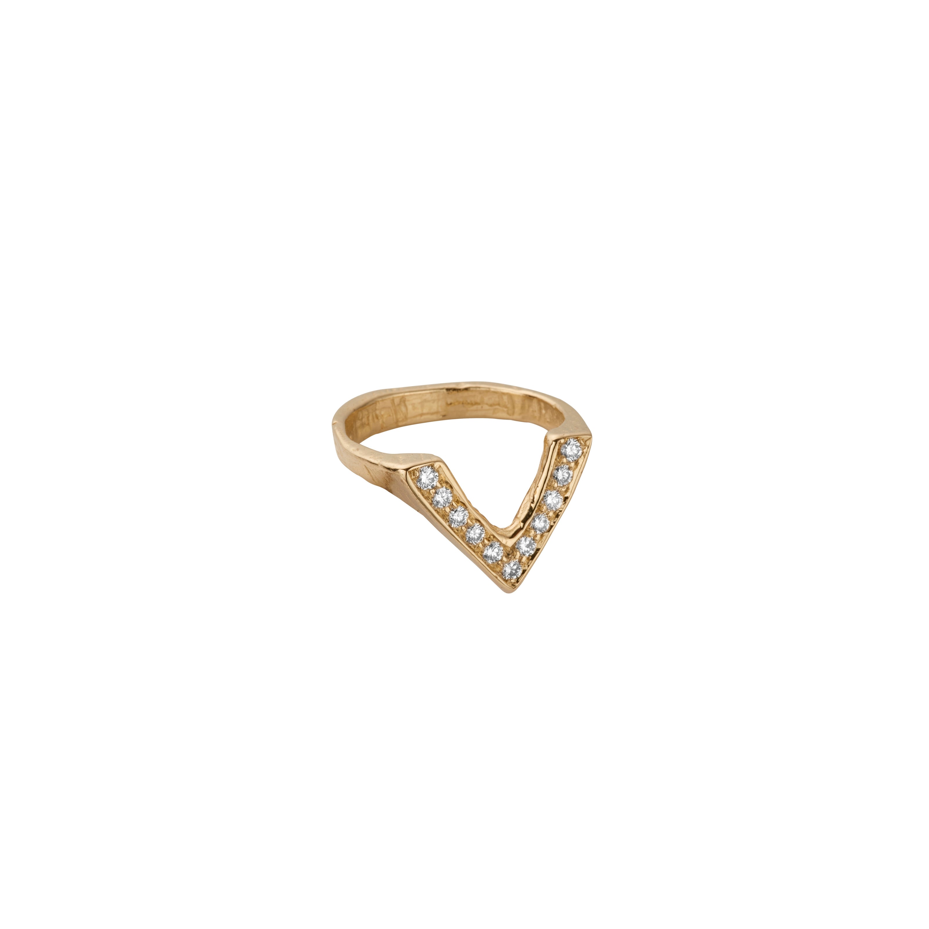 Gold Pavé Set Diamond V Ring