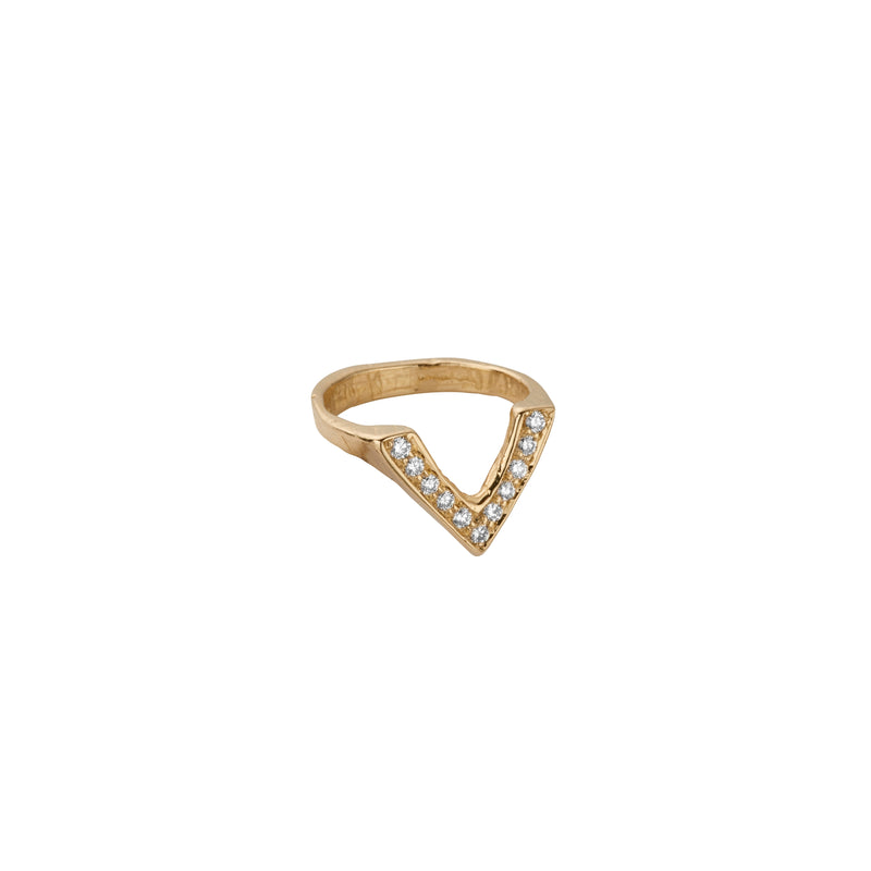 Gold Pavé Set Diamond V Ring