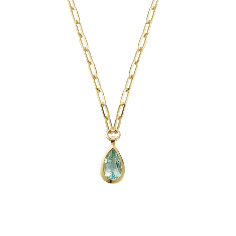 REVA Gold Zimbaqua Pear Aquamarine Tiny Trace Chain Necklace