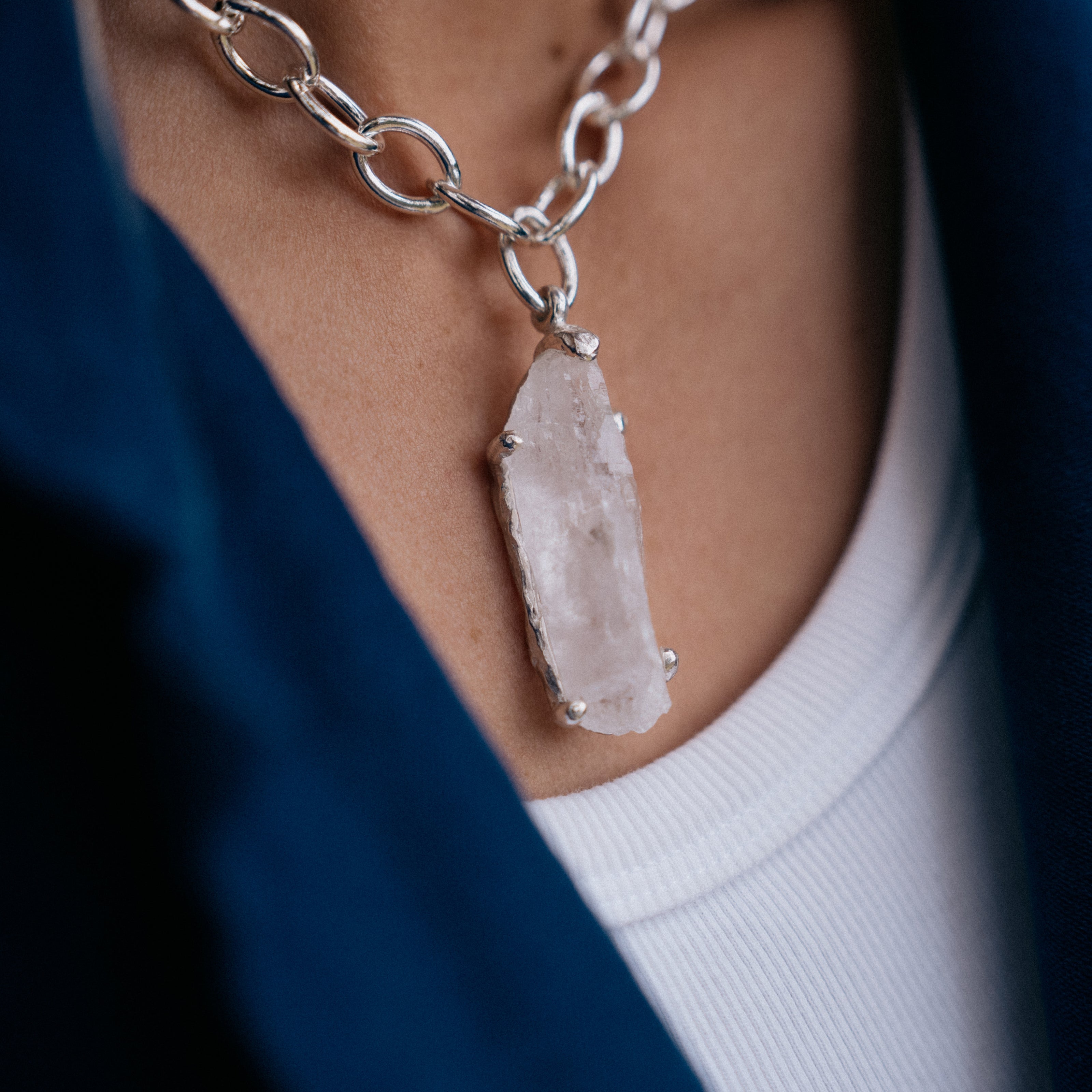 No.20 Silver Rock Crystal Pendant Sylt Chain Necklace