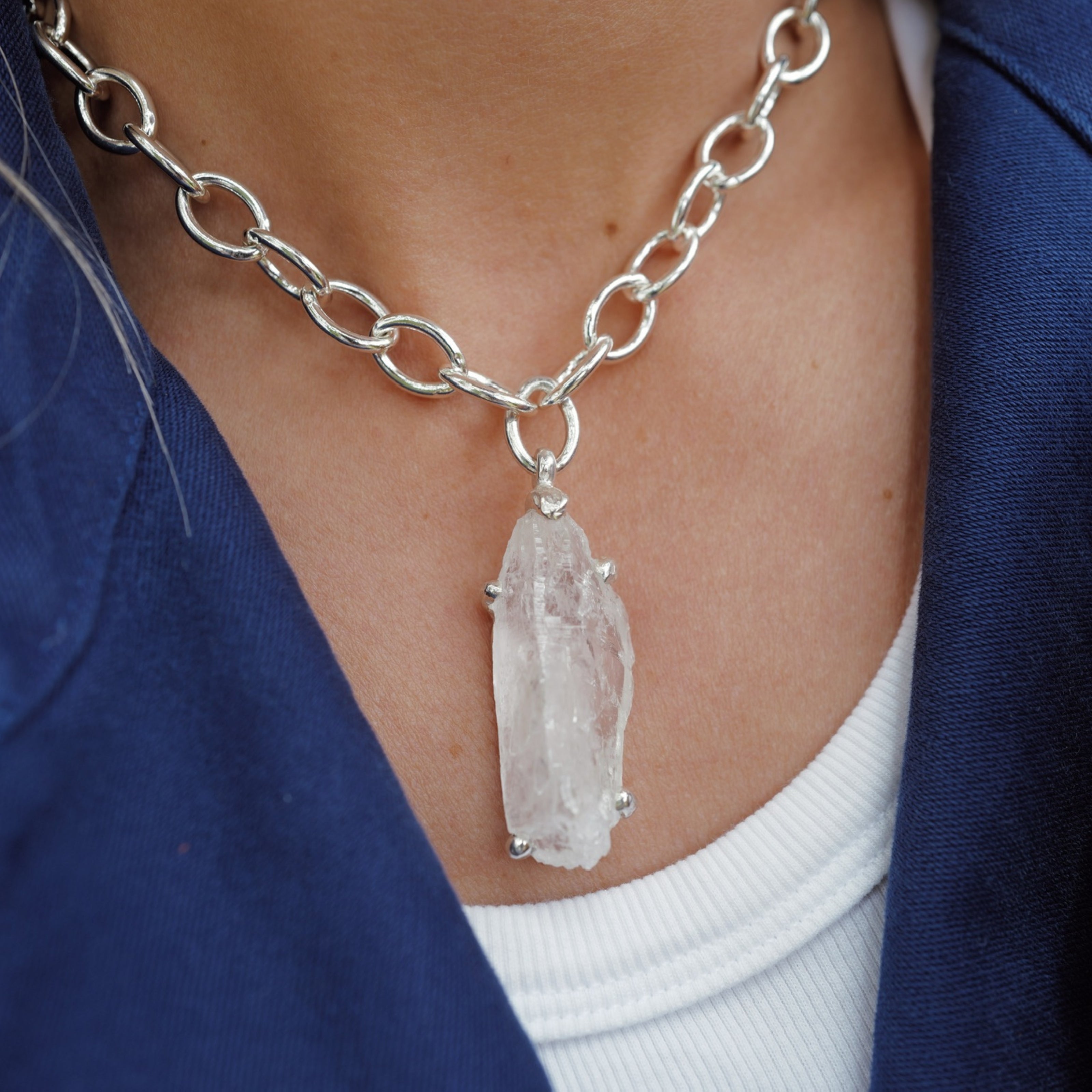 No.20 Silver Rock Crystal Pendant Sylt Chain Necklace