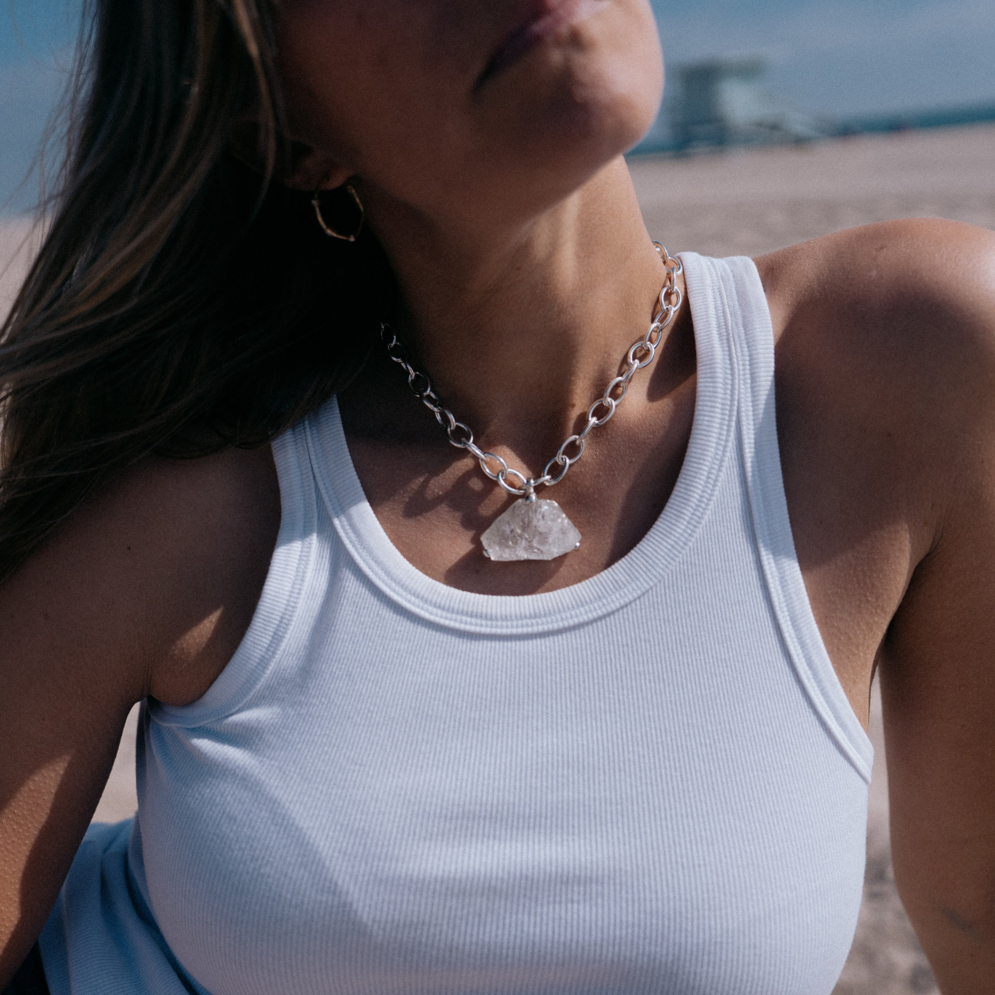 No.21 Silver Rock Crystal Pendant Sylt Chain Necklace