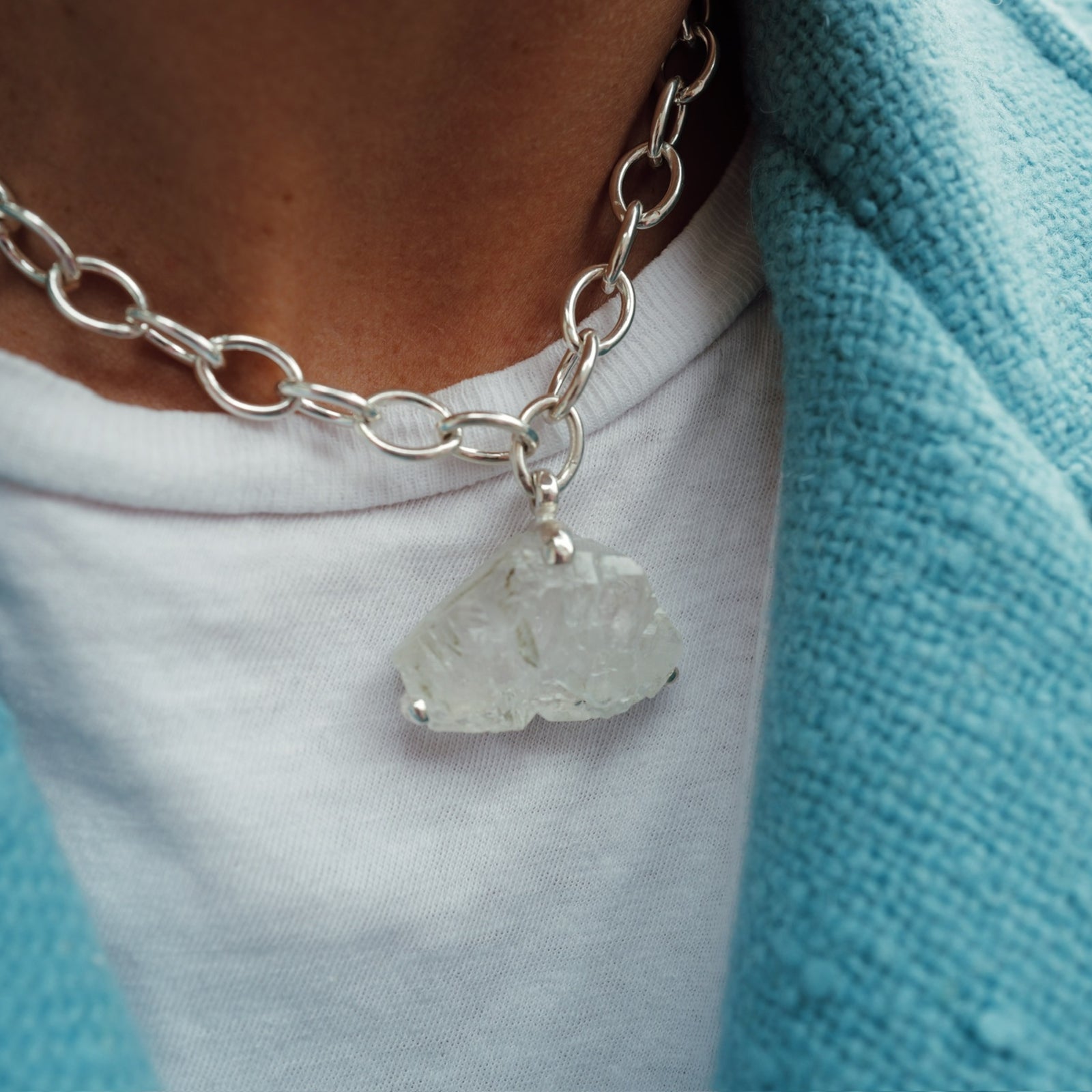 No.21 Silver Rock Crystal Pendant Sylt Chain Necklace