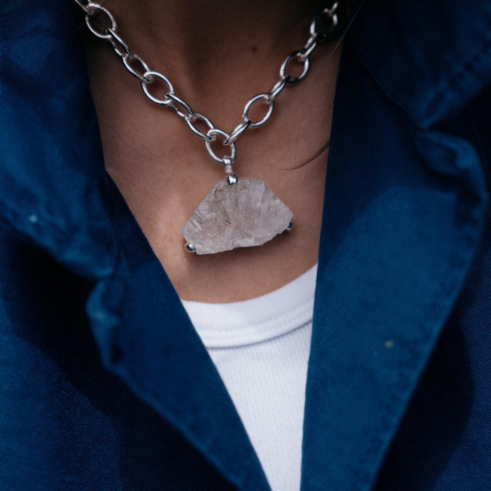 No.21 Silver Rock Crystal Pendant Sylt Chain Necklace