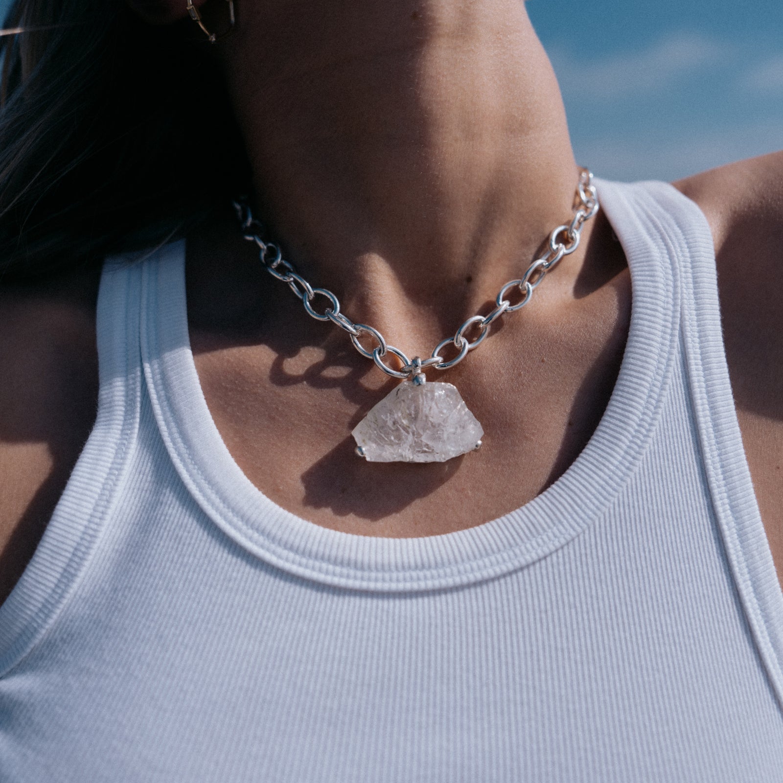 No.21 Silver Rock Crystal Pendant Sylt Chain Necklace