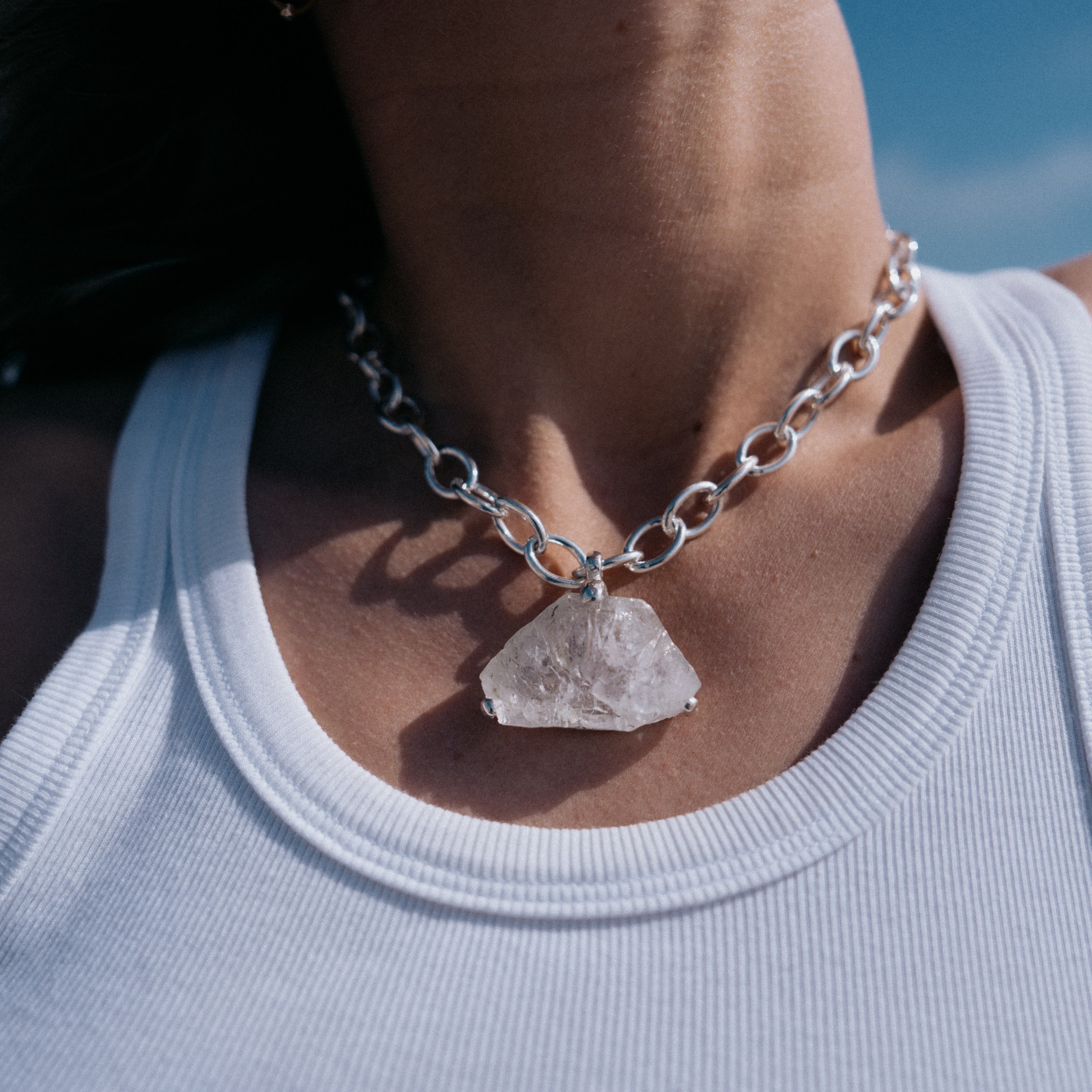 No.21 Silver Rock Crystal Pendant Sylt Chain Necklace