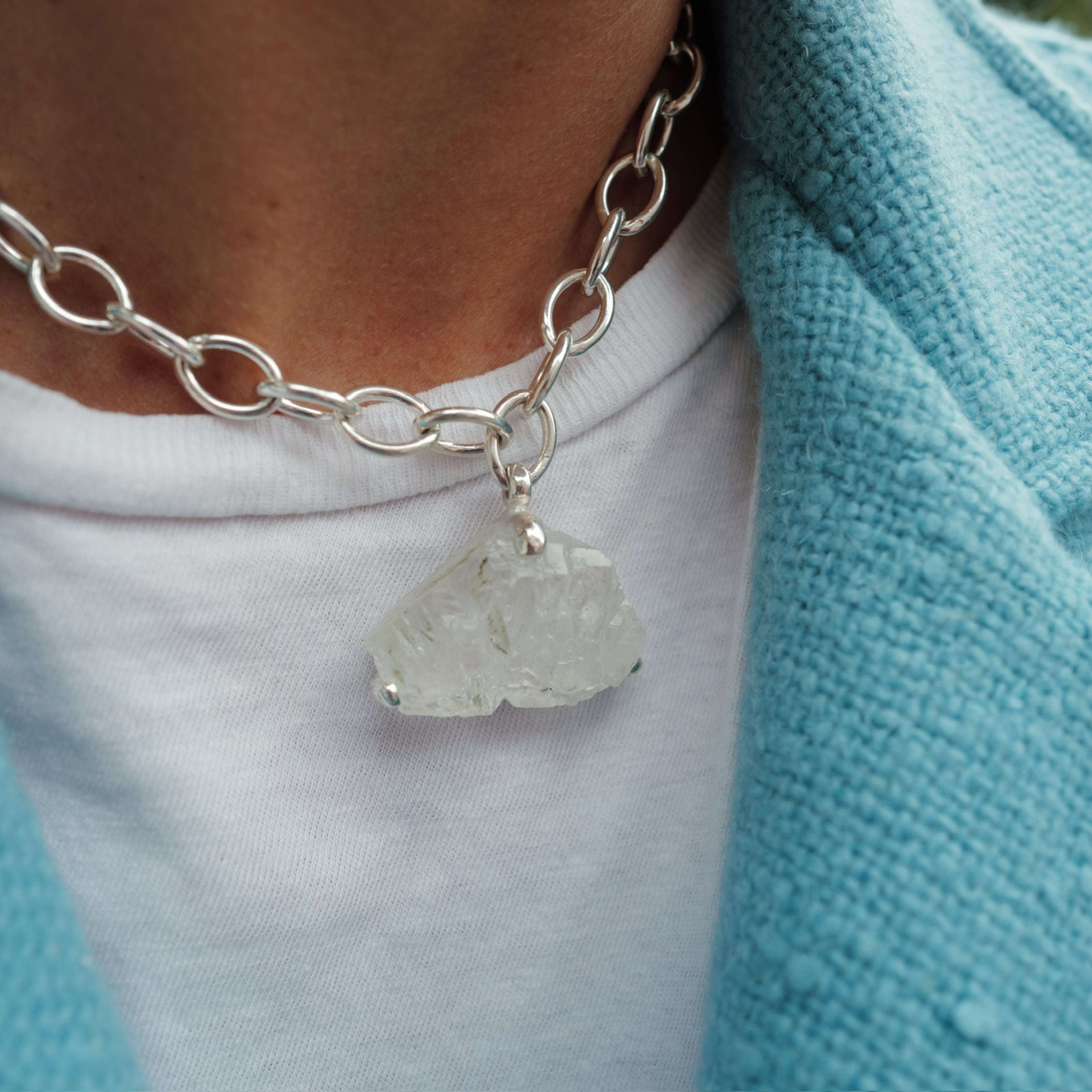 No.21 Silver Rock Crystal Pendant Sylt Chain Necklace