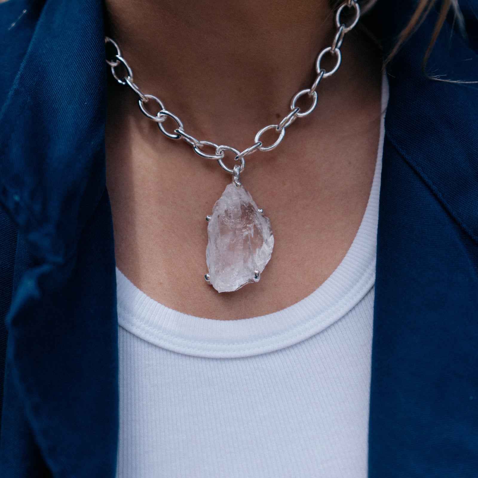 No.22 Silver Rock Crystal Pendant Sylt Chain Necklace