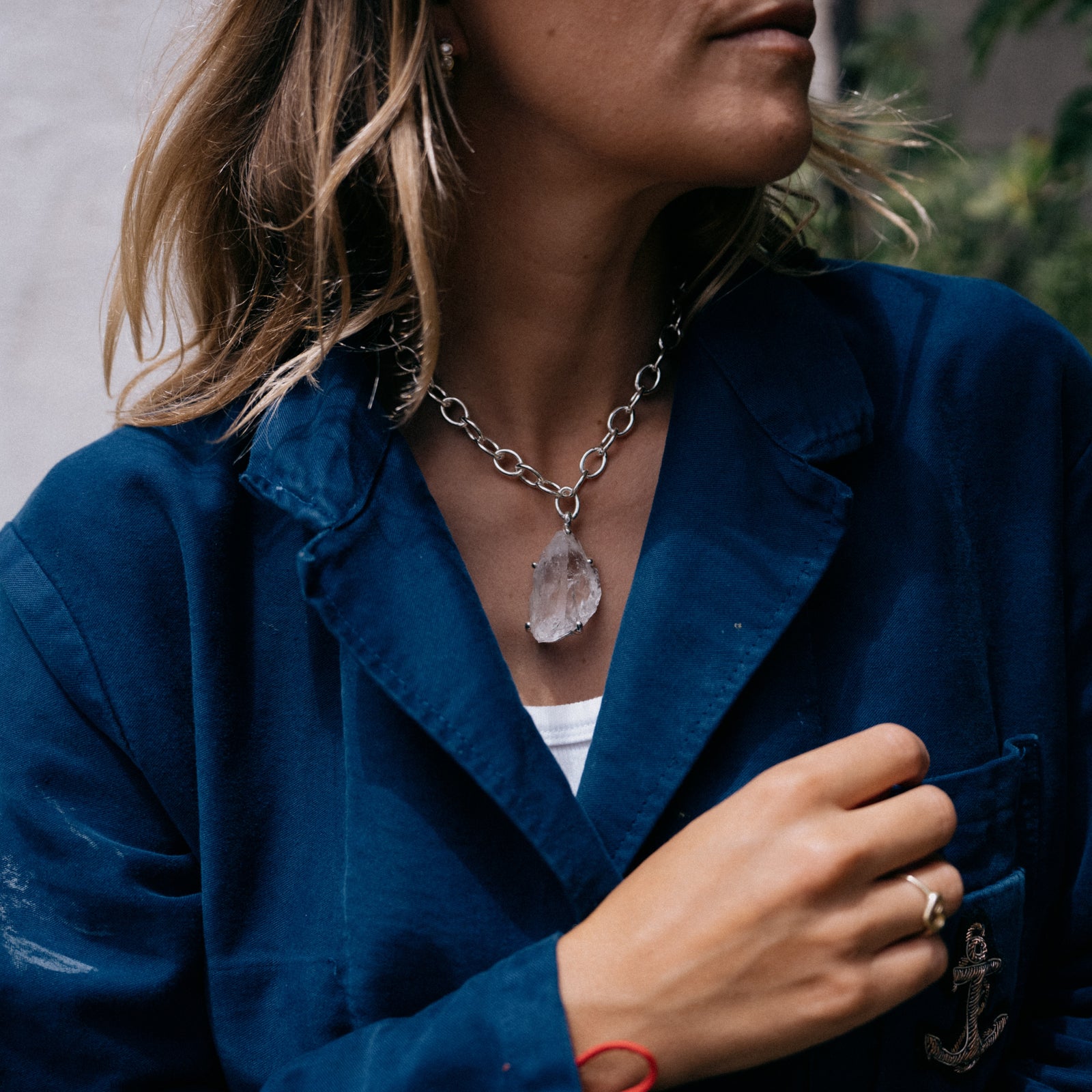 No.22 Silver Rock Crystal Pendant Sylt Chain Necklace