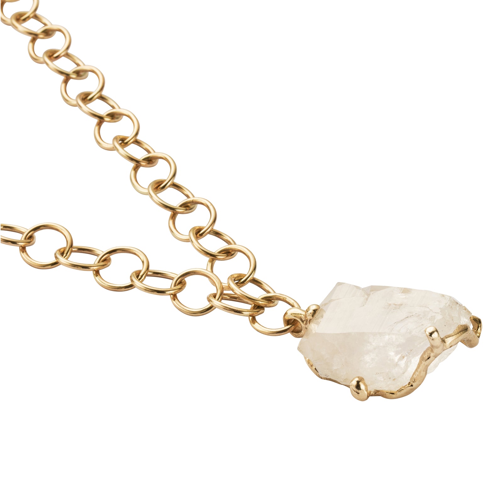No.3 Gold Rock Crystal Pendant Handmade Chain Necklace