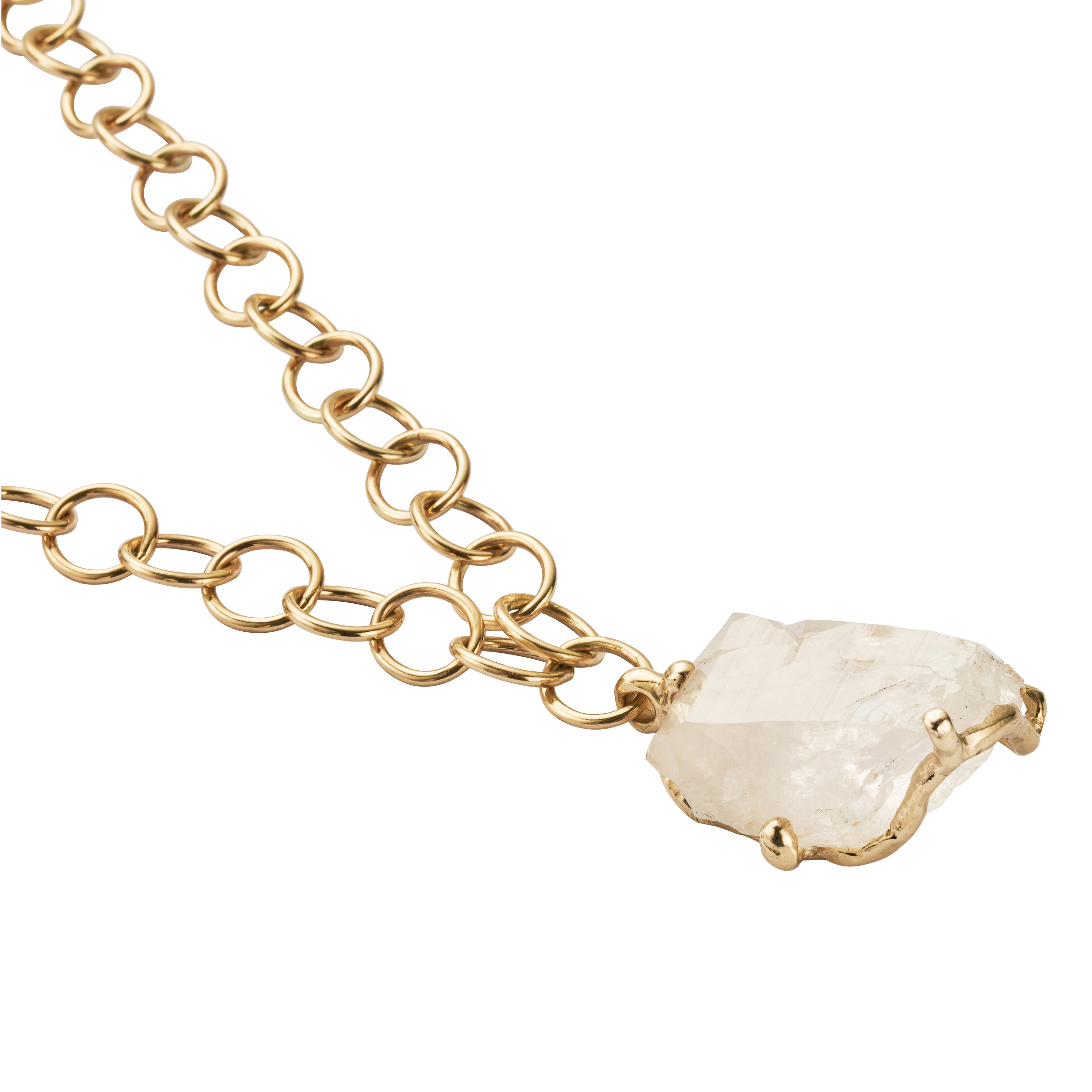 No.3 Gold Rock Crystal Pendant Handmade Chain Necklace