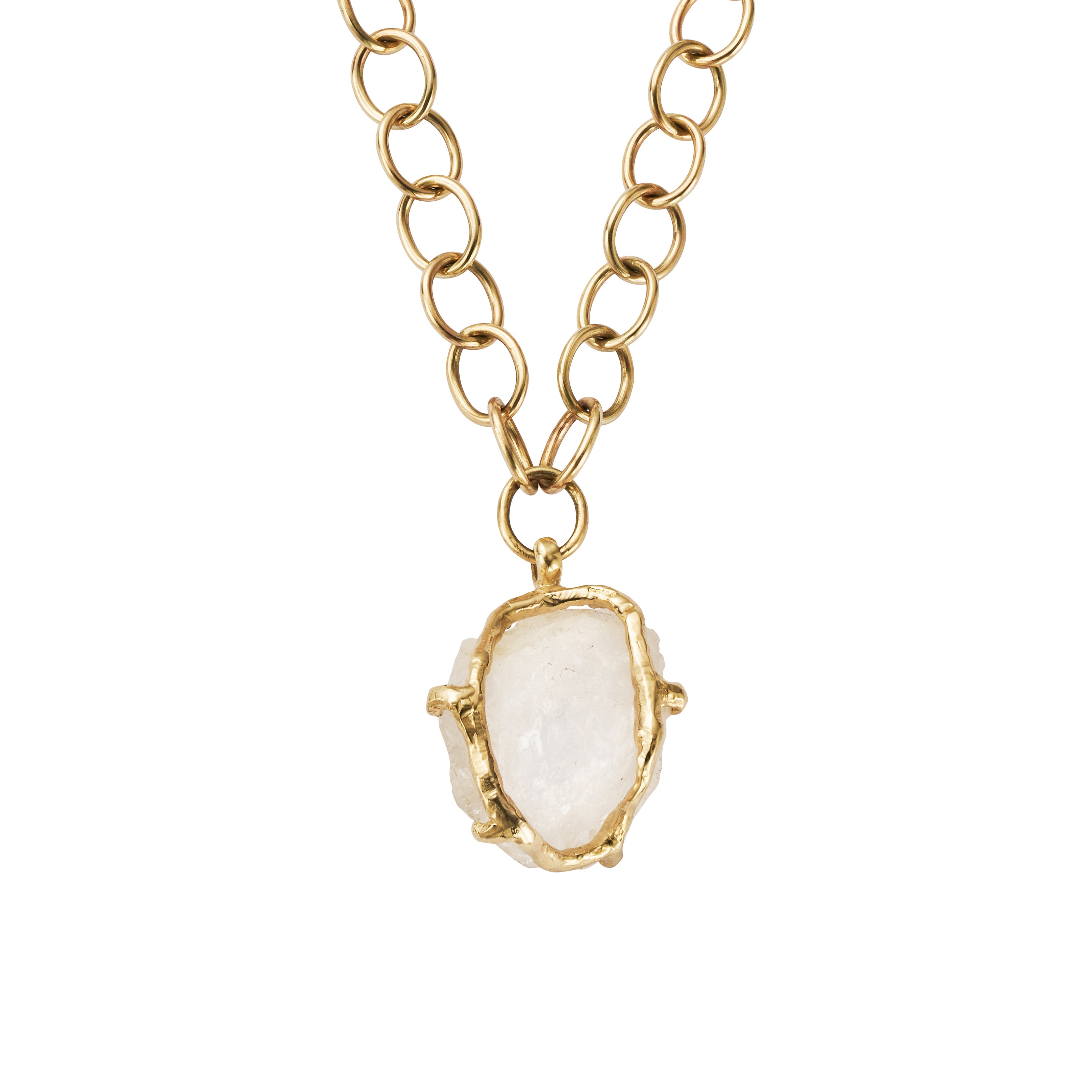 No.3 Gold Rock Crystal Pendant Handmade Chain Necklace