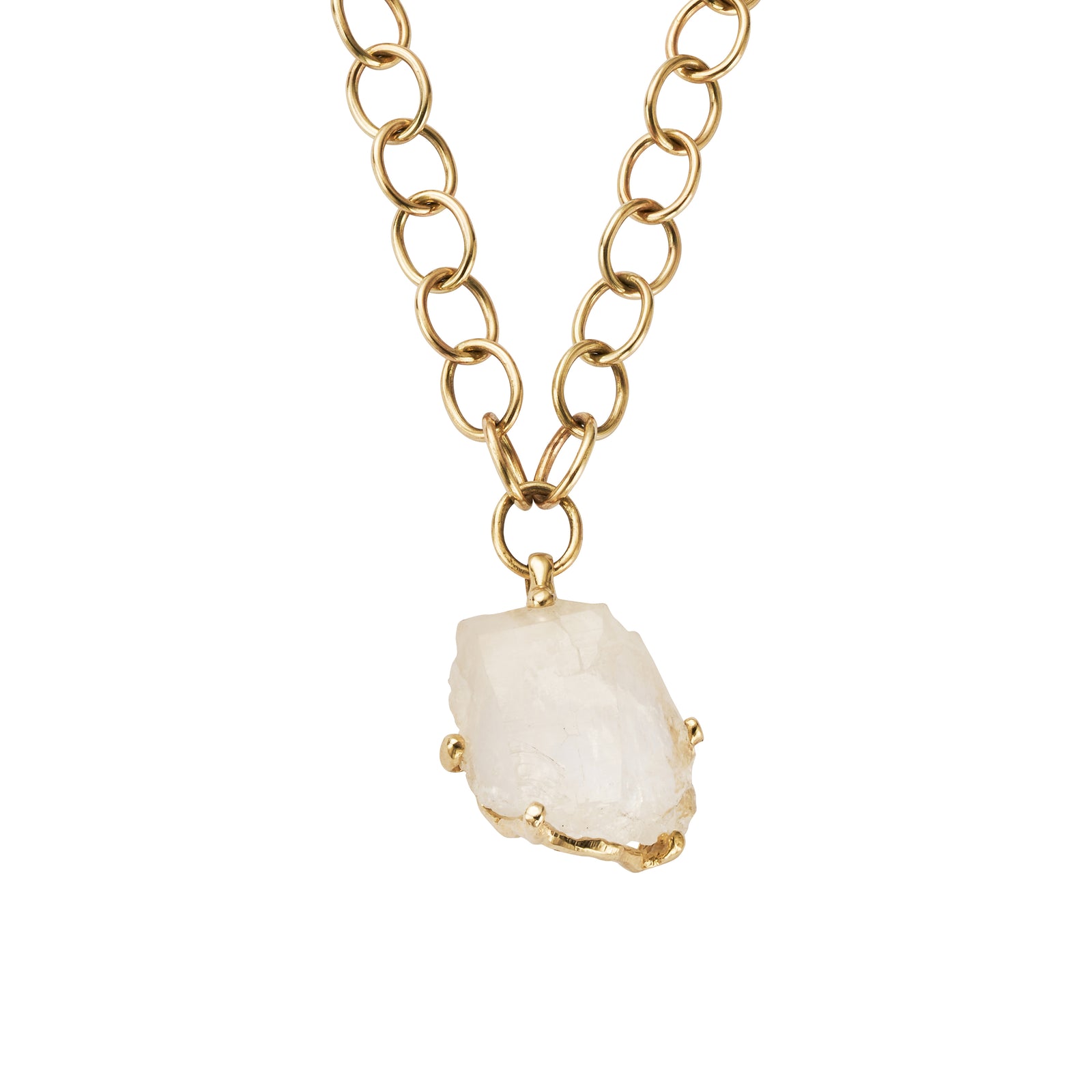 No.3 Gold Rock Crystal Pendant Handmade Chain Necklace