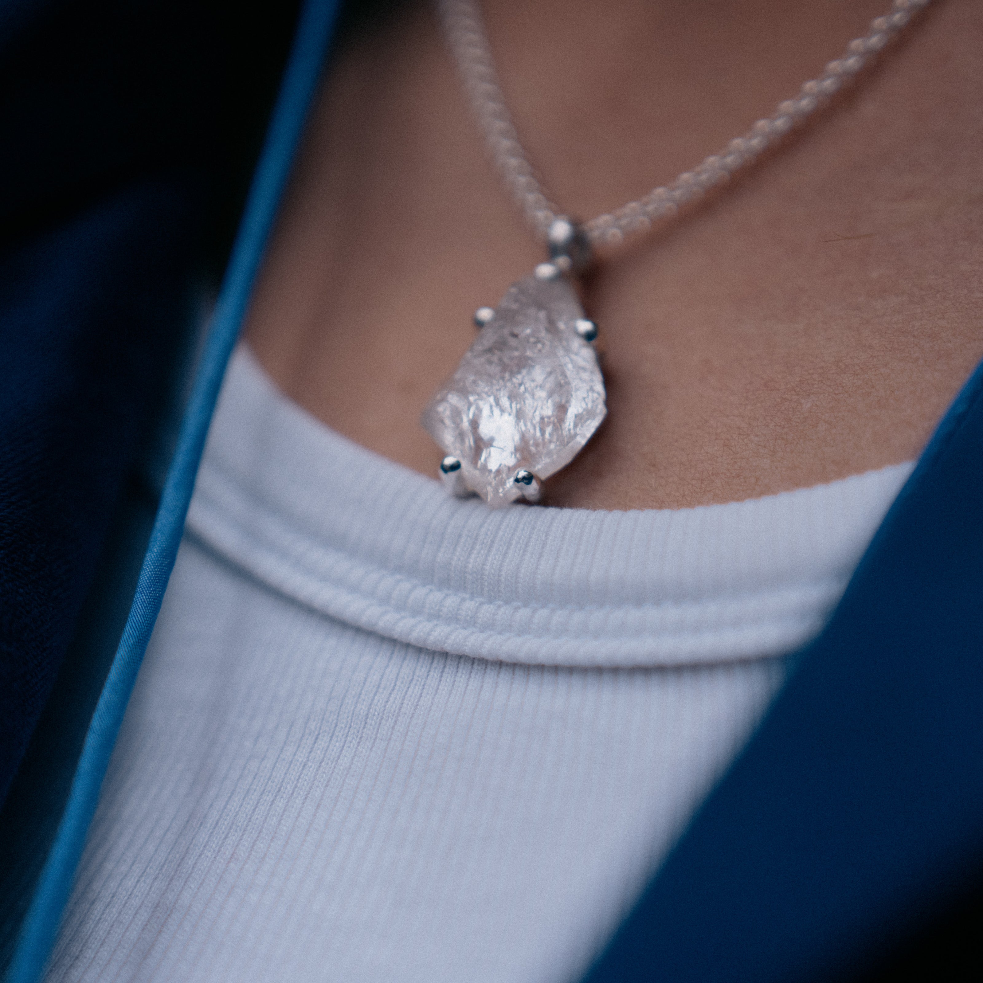 No.34 Silver Rock Crystal Pendant Necklace