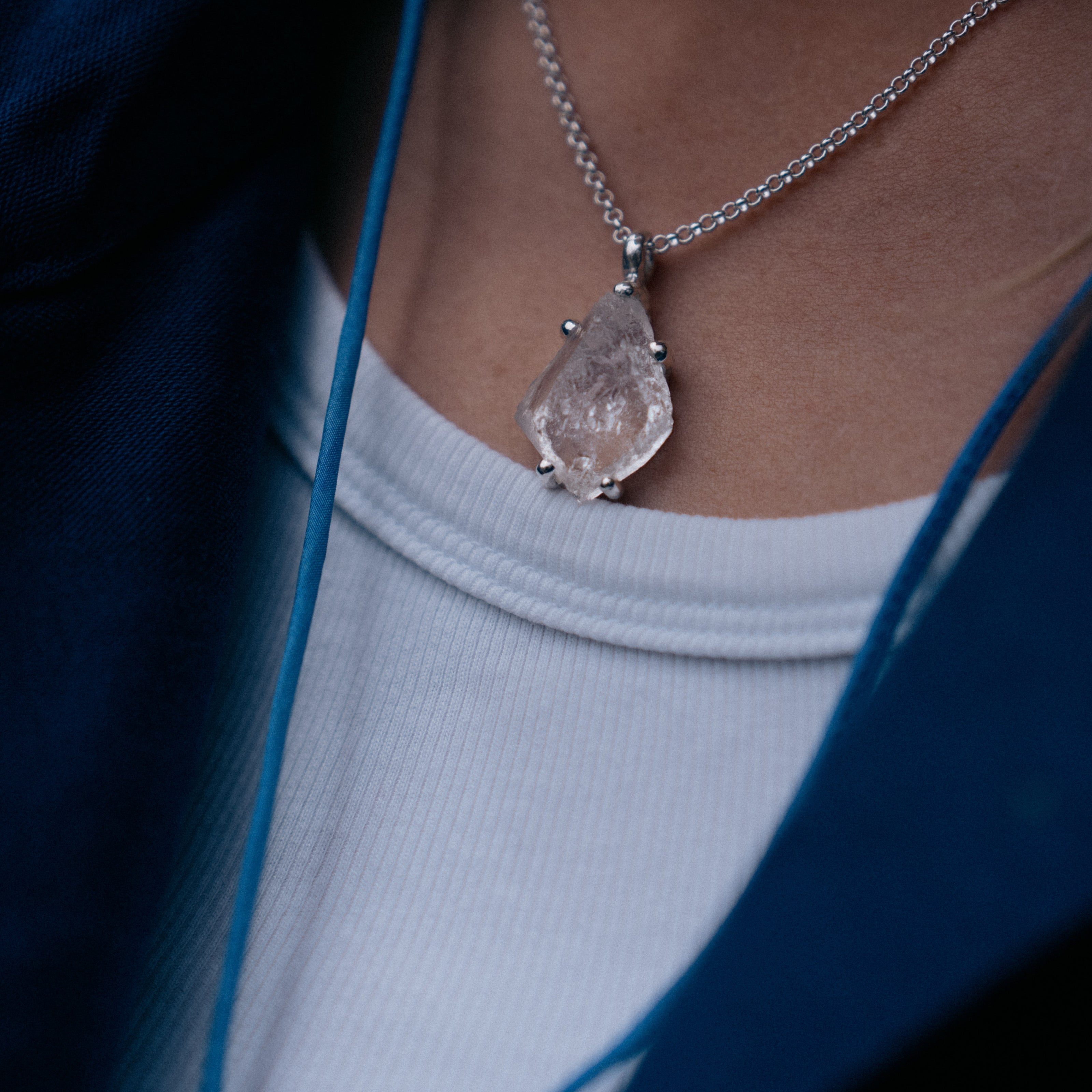 No.34 Silver Rock Crystal Pendant Necklace