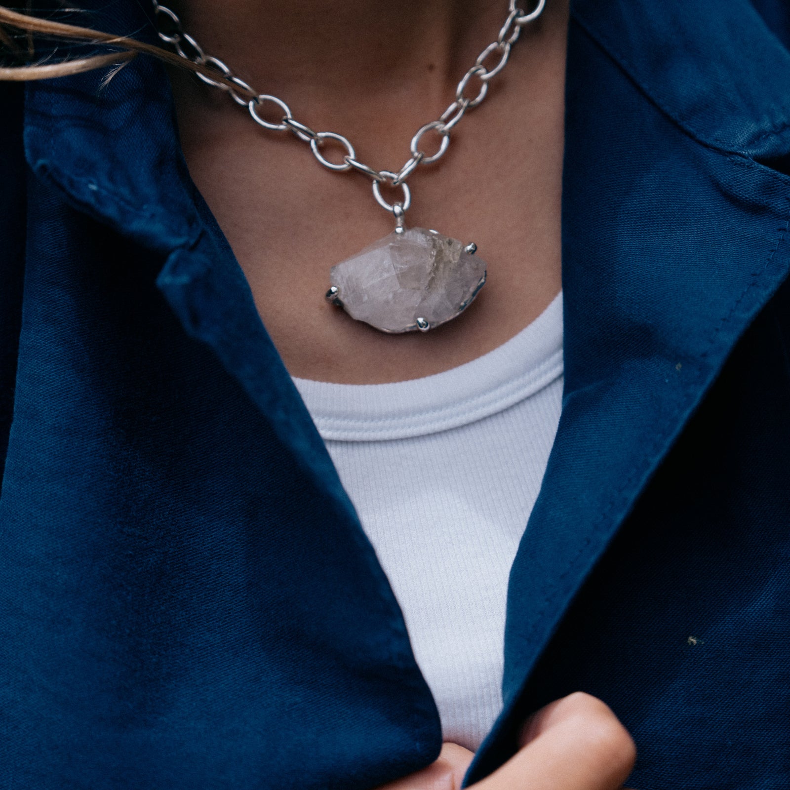 No.18 Silver Rock Crystal Pendant Sylt Chain Necklace