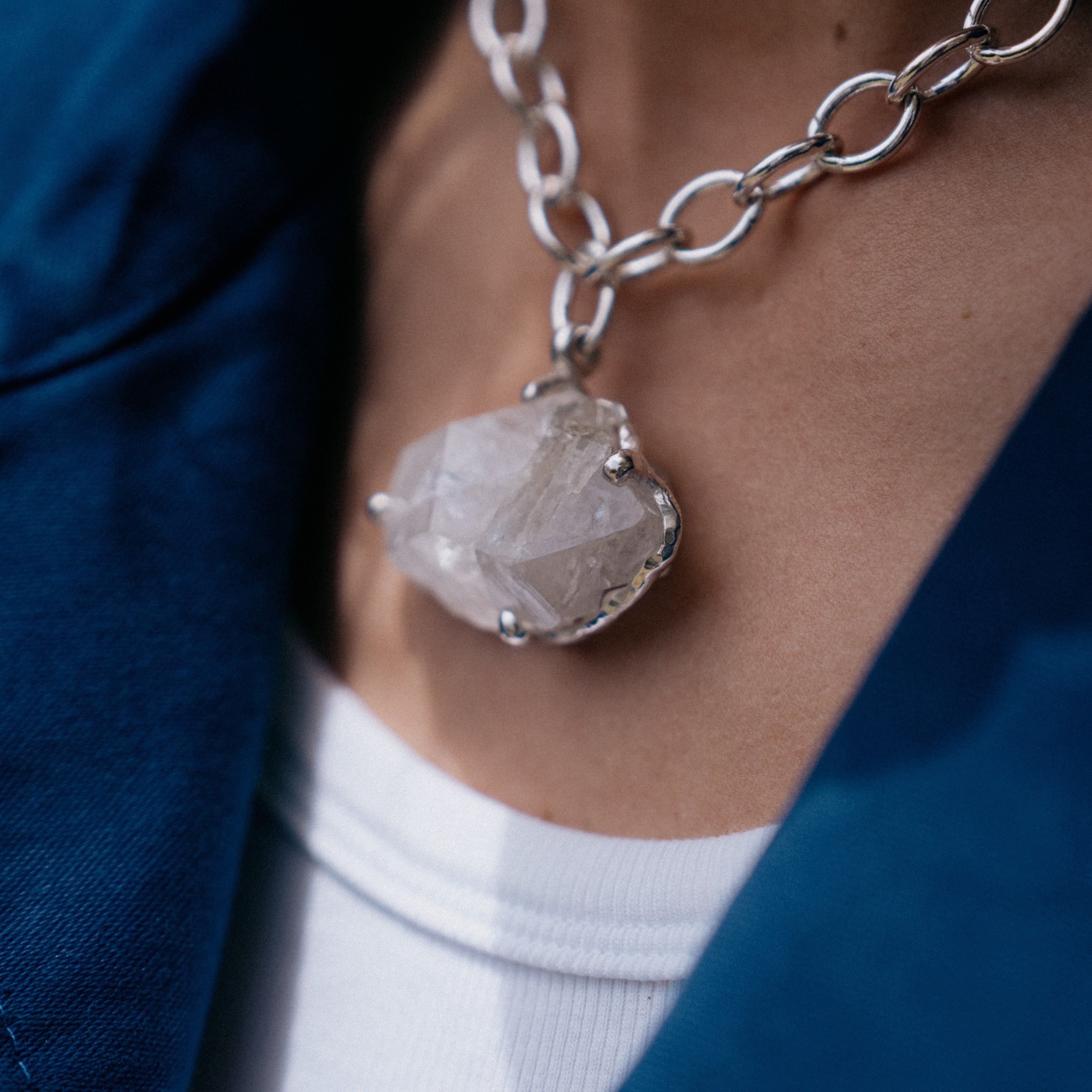 No.18 Silver Rock Crystal Pendant Sylt Chain Necklace