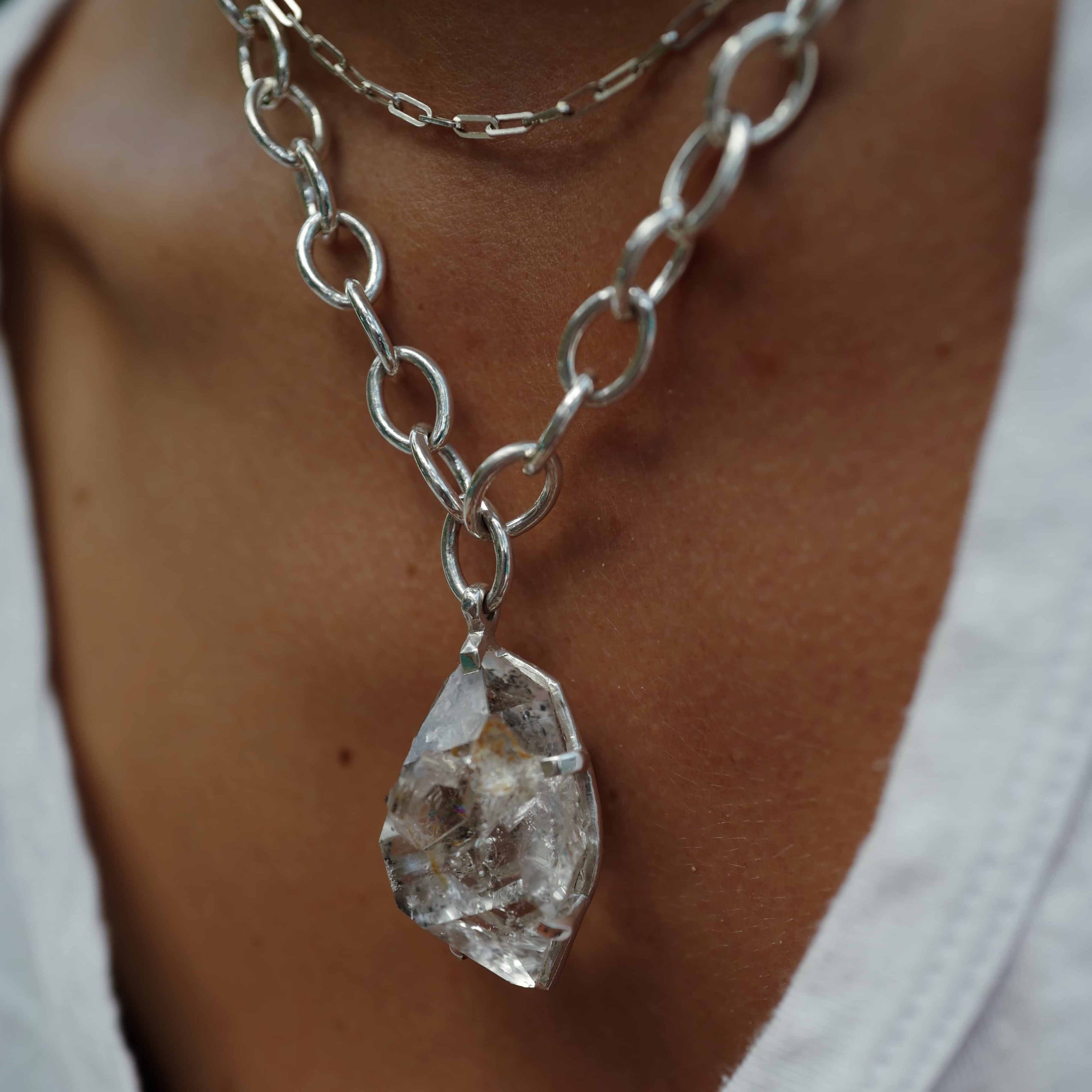 KLARINA Silver Clear Quartz Sylt Chain Necklace