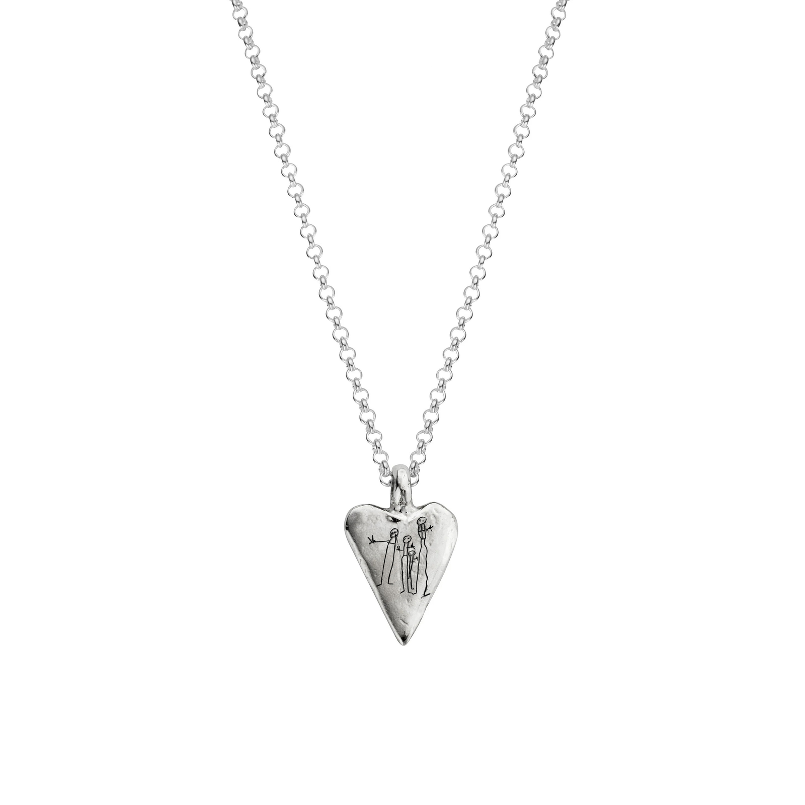 Silver Medium Heart Necklace with Handwriting
