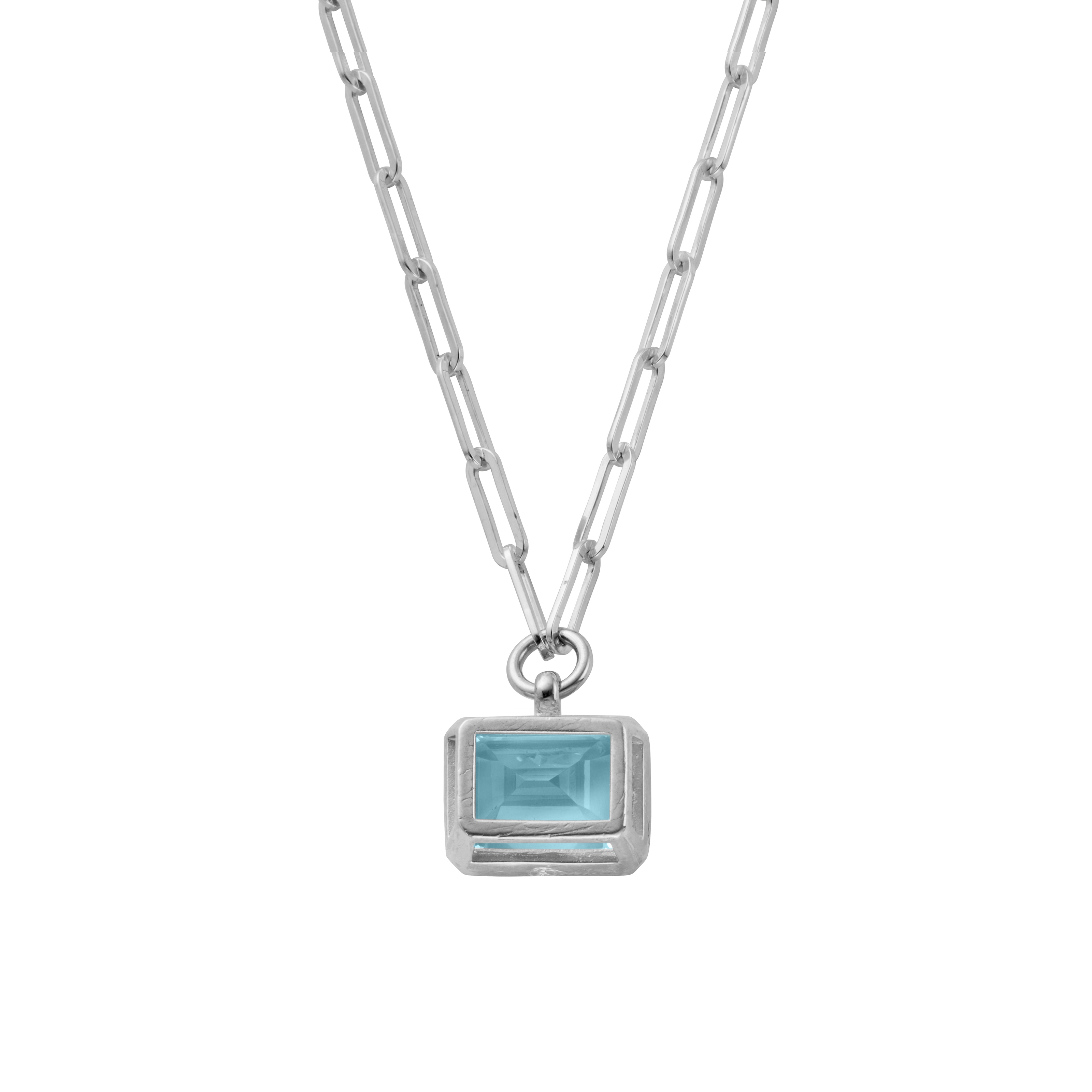Silver Juno Blue Topaz Trace Chain Necklace