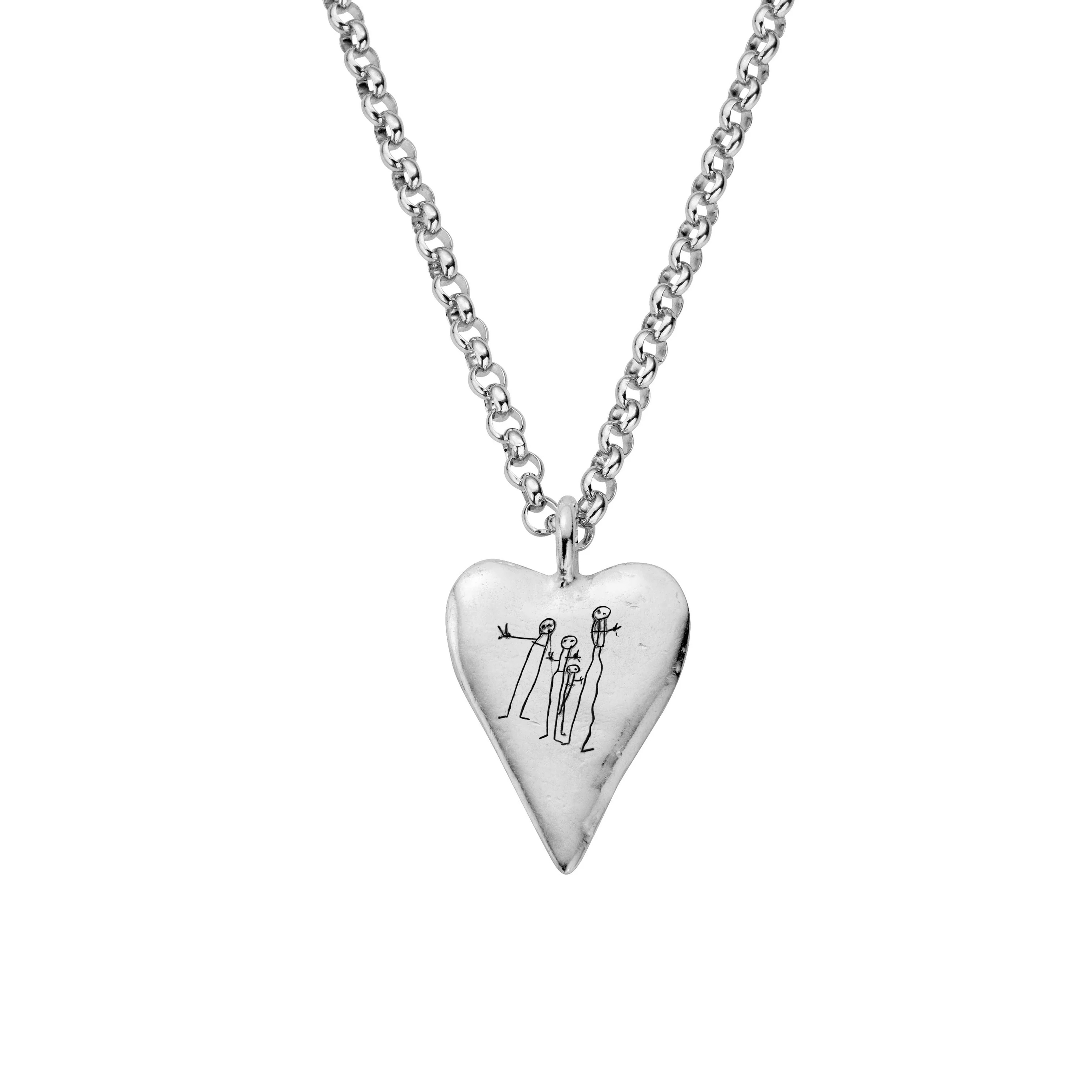Silver Maxi Heart Necklace with Handwriting
