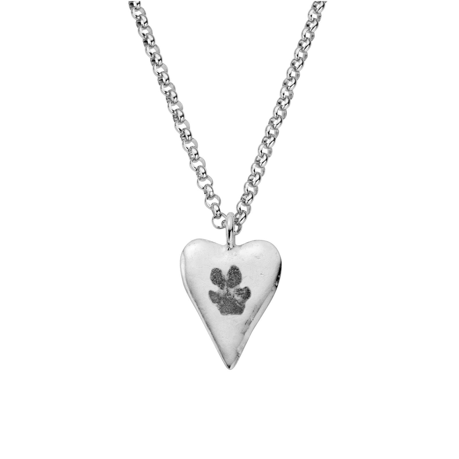 Silver Maxi Heart Necklace with Paw Print